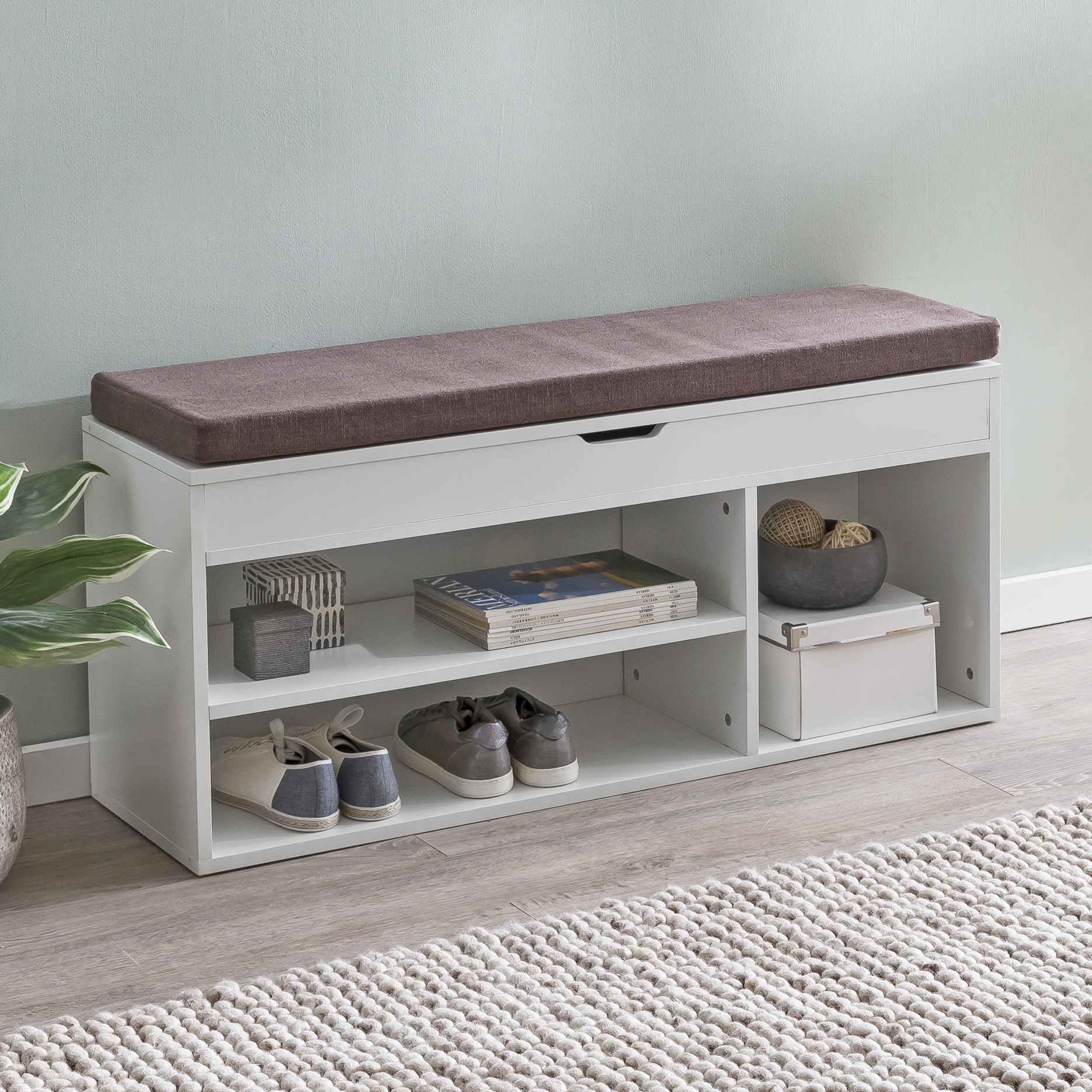 Bench wl5.345 with seat wardrobe bench wood 104x51x32 cm white