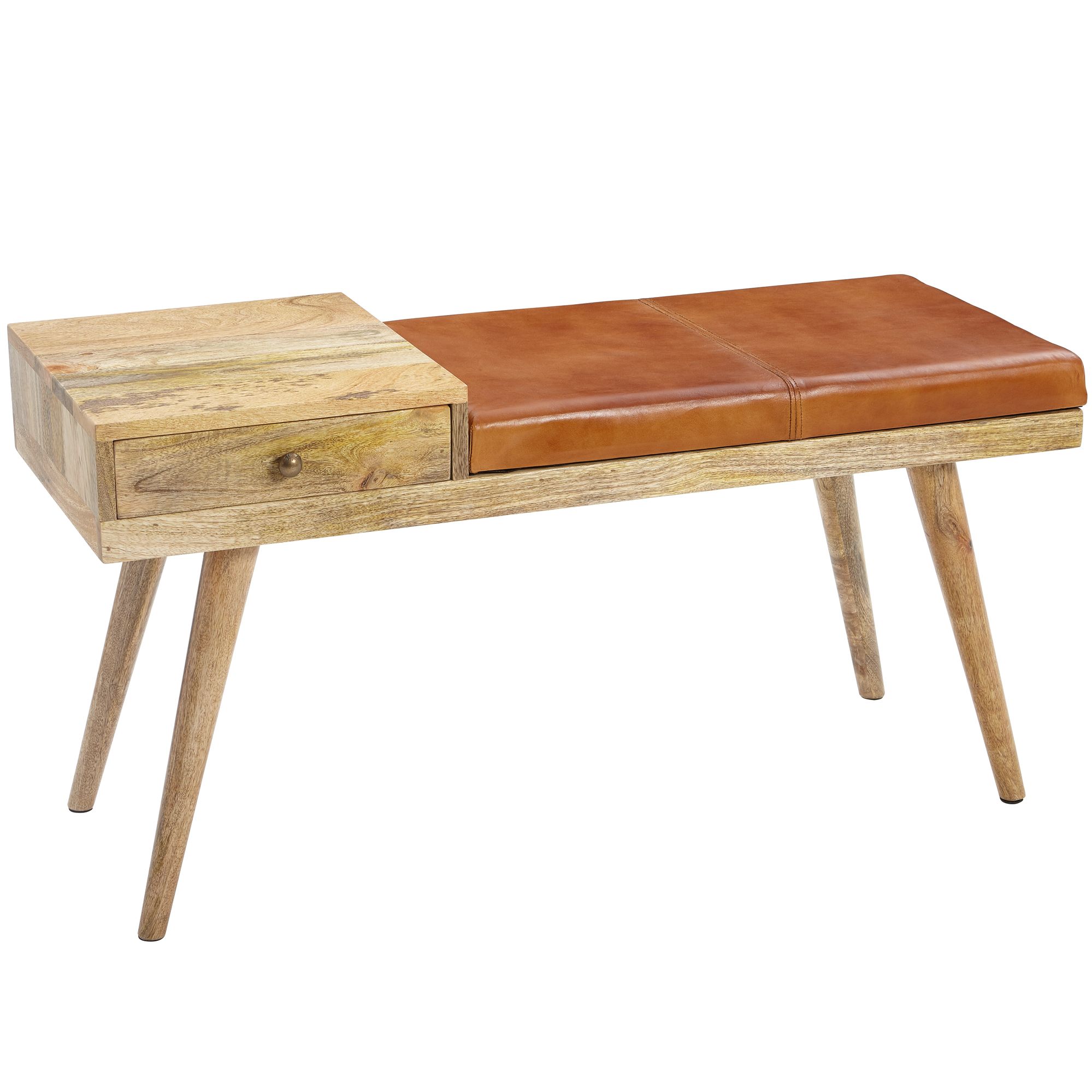 Bench salim goat leather / solid wood bench 100x52x38 cm in retro style