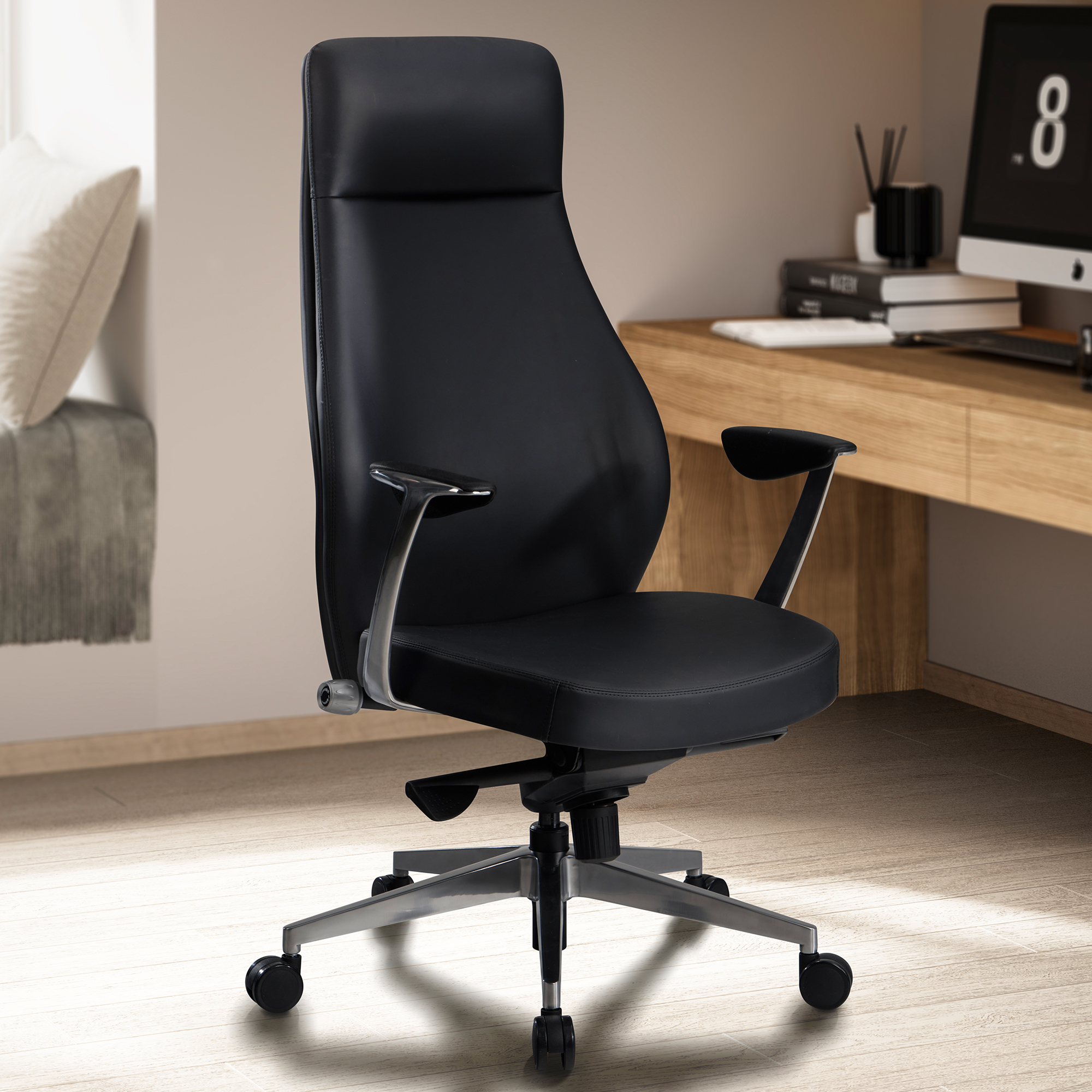 Black Faux Leather Office Chair | Executive Ergonomic Design | Ht. 119-125 cm W 74 cm D 74 cm
