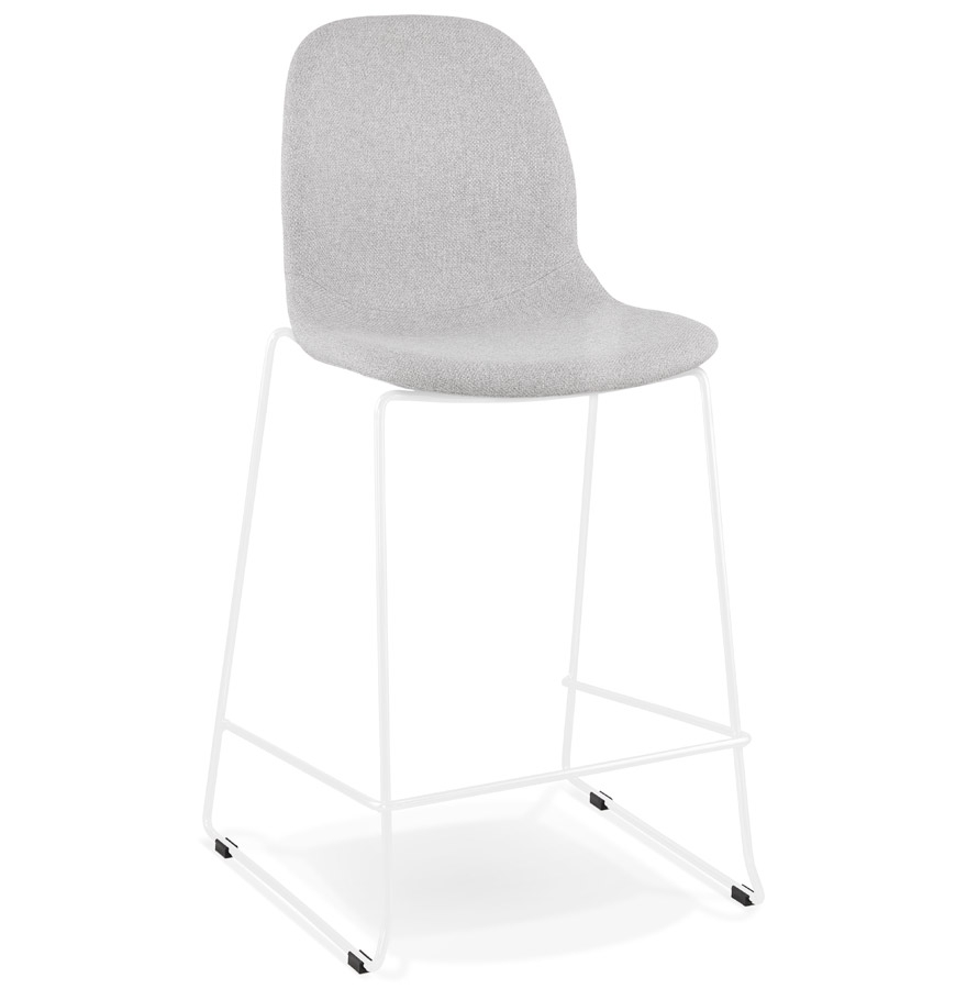 'FAKIR MINI' mid-height stackable snack stool in light grey fabric and white metal leg