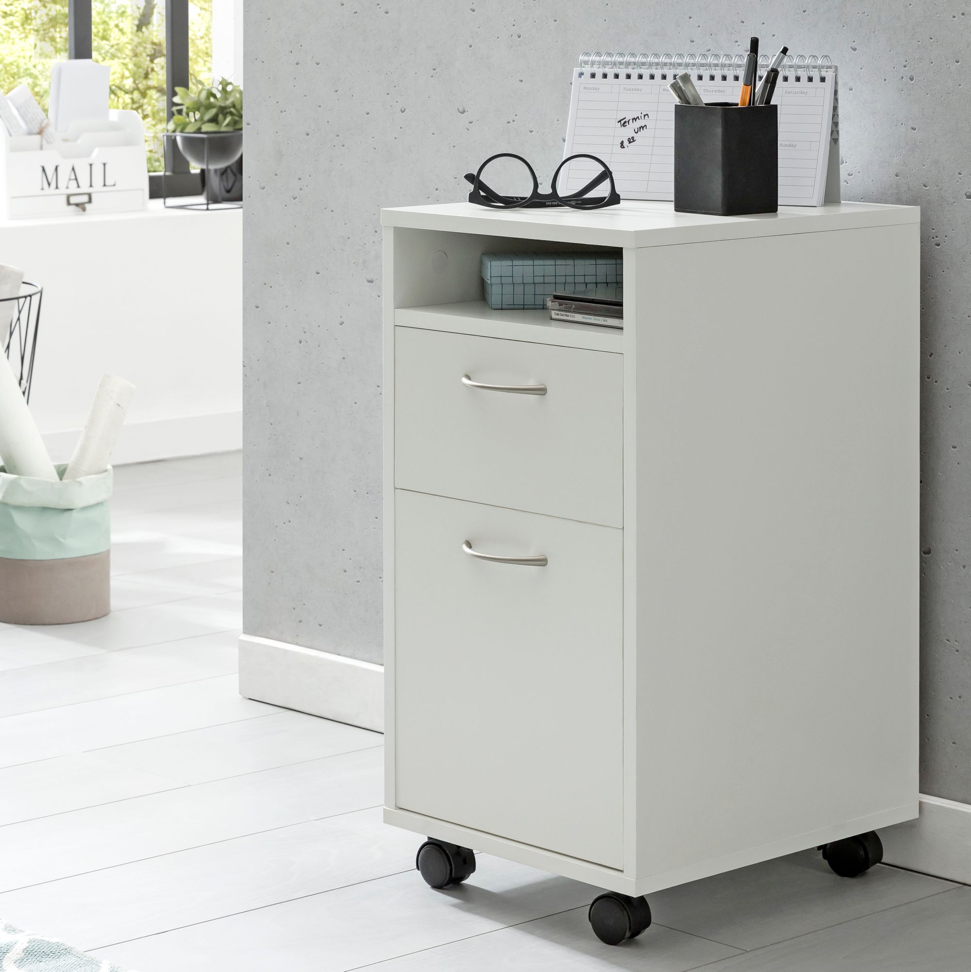Roll container wl5.901 white 33x63x38 cm desk base cabinet wood