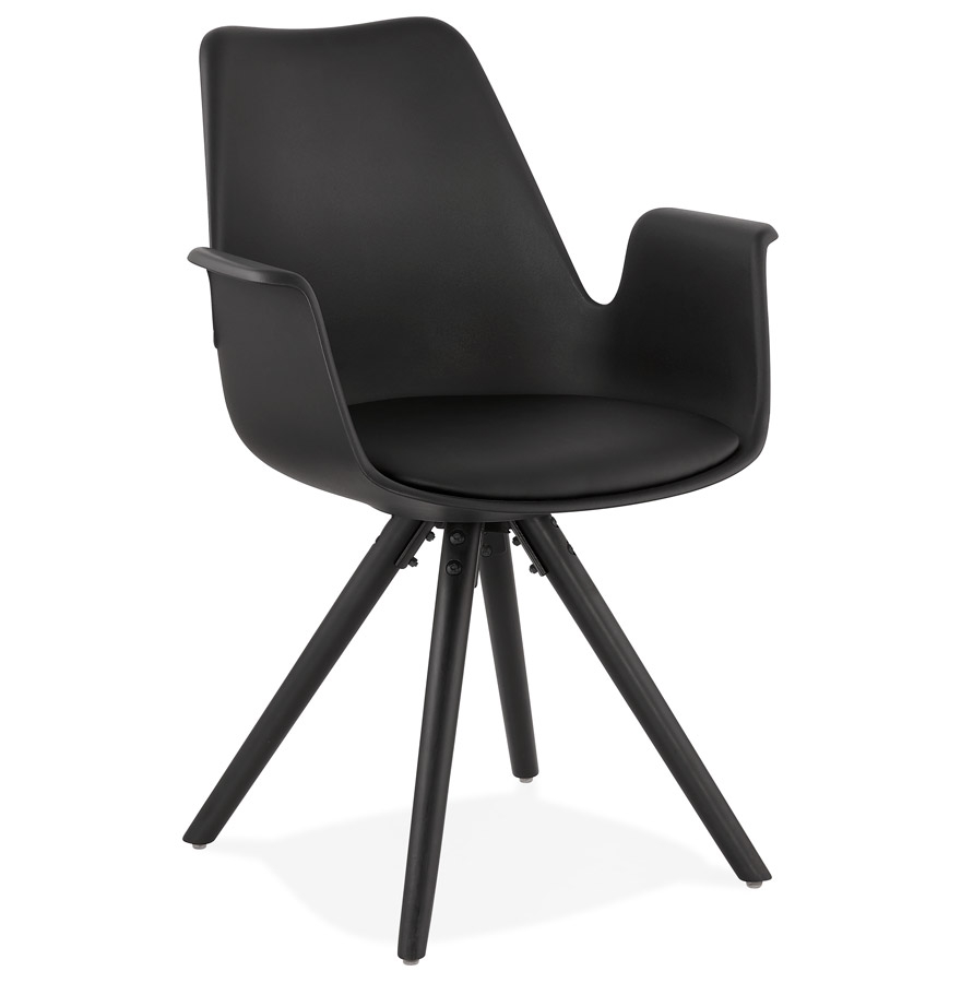 'ZALIK' black armrest chair with black wooden legs