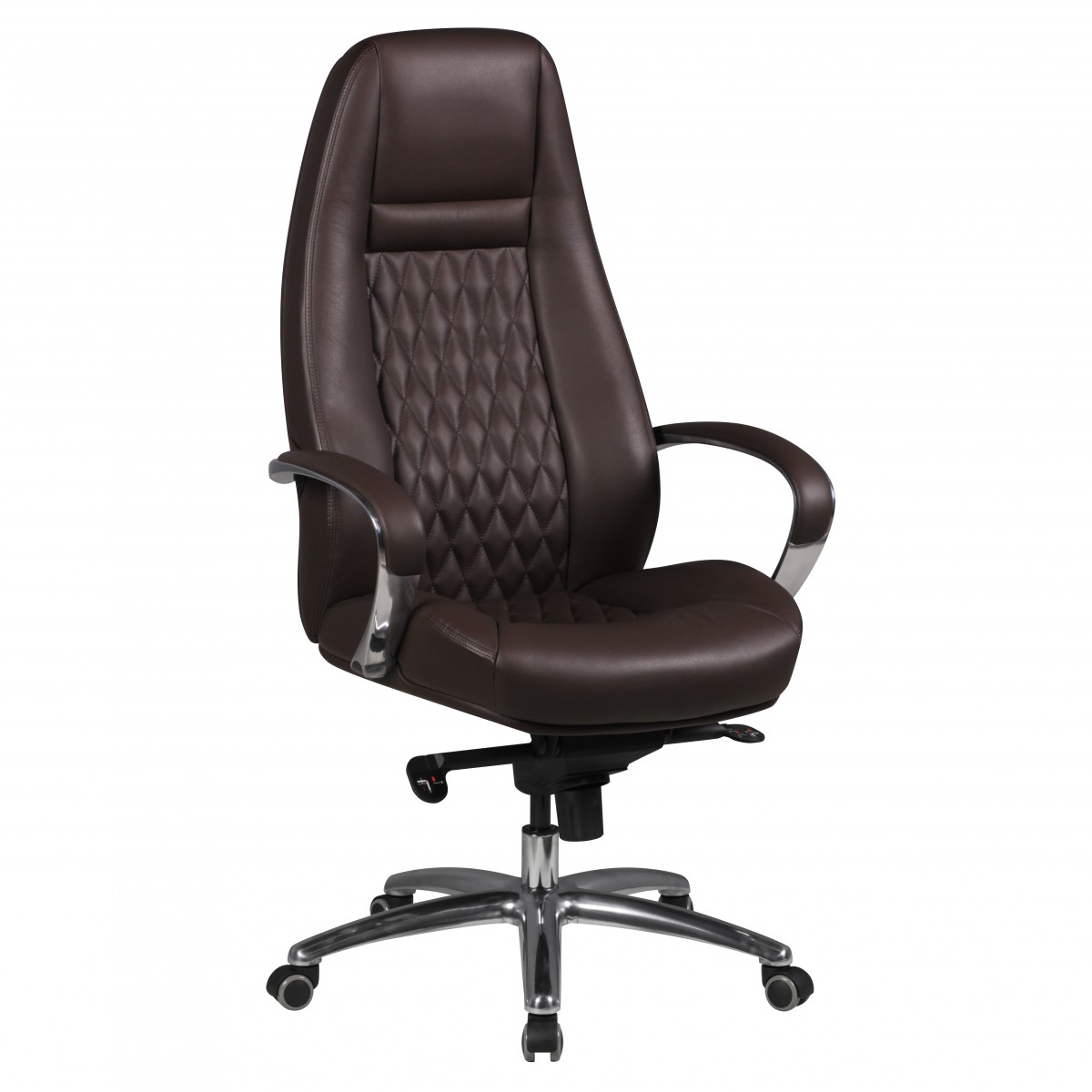 AUSTIN Office Chair Genuine Brown Leather | Silver Aluminium Base | 120-130 cm Height | 68 cm Width