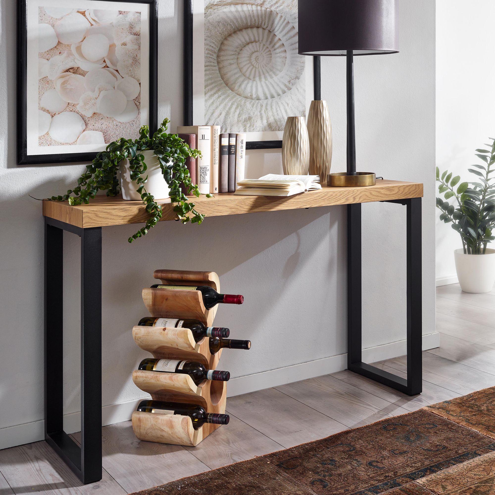 Console table oak decor / black 120x39x75.5 cm design sideboard hallway