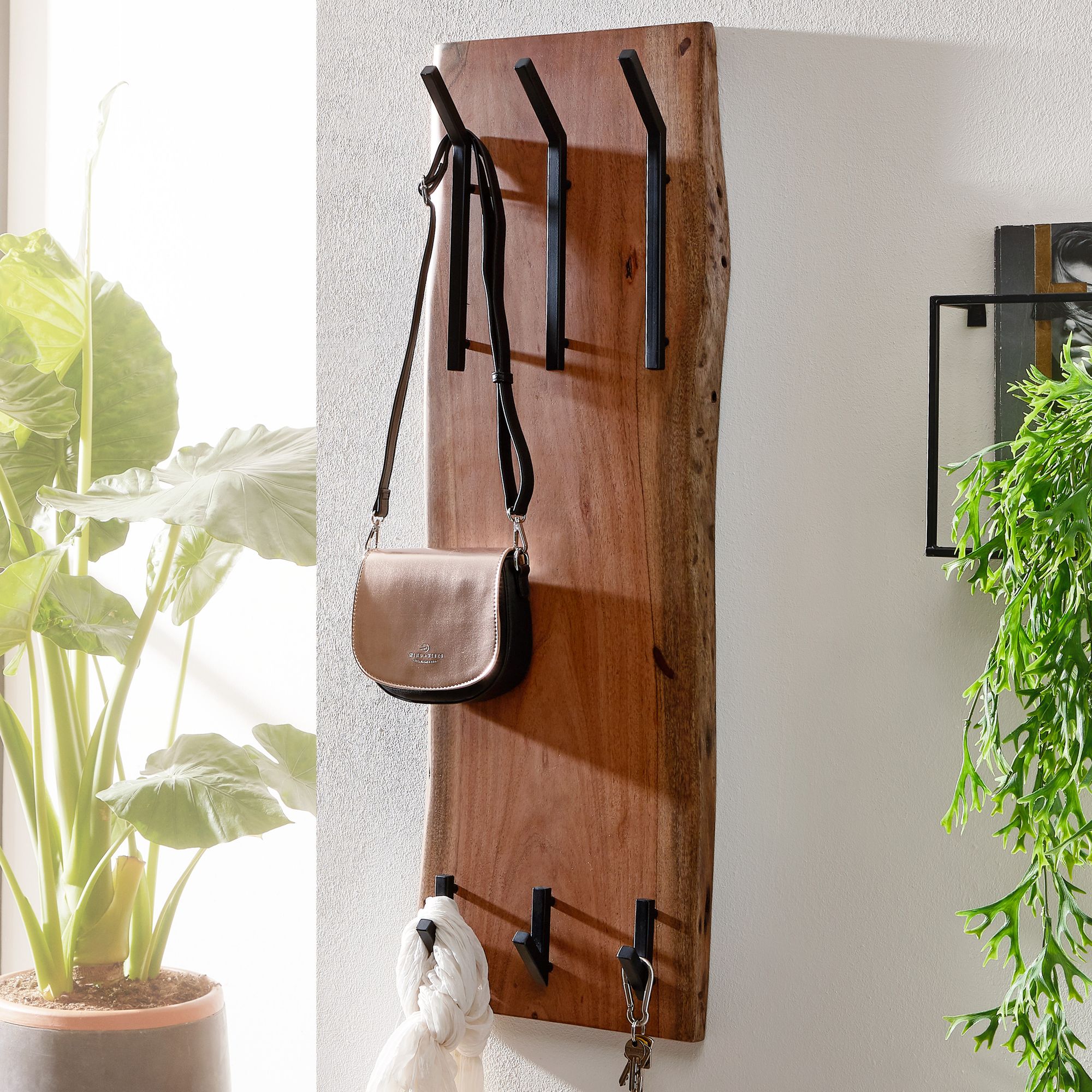 Design coat rack acacia solid wood / metal 35.5 x 100 x 11 cm