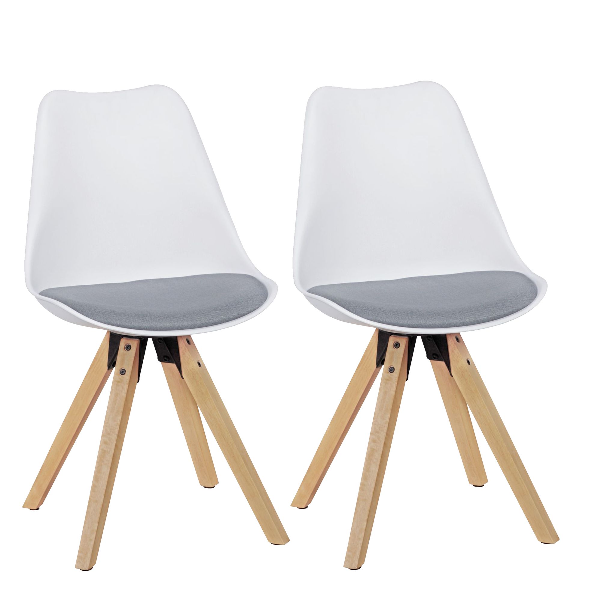 2 Retro Dining Chairs LIMA White/Grey | Upholstered Fabric | 49x87x52 cm