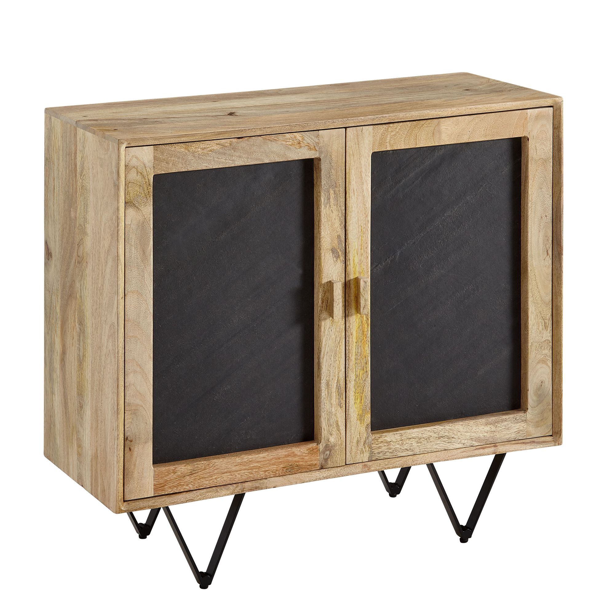 Mango Solid Wood Sideboard with Stone-Look Finish | Brown, Anthracite | 80x75x35 cm