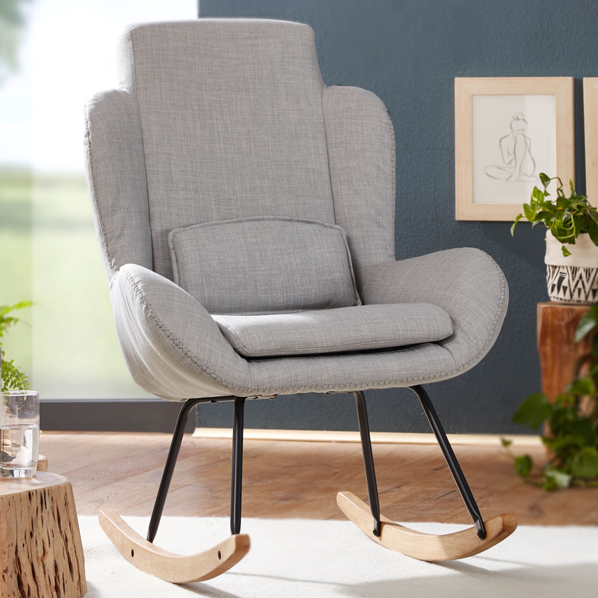 Rocking chair rocky gray design relaxing chair 75 x 110 x 88.5 cm
