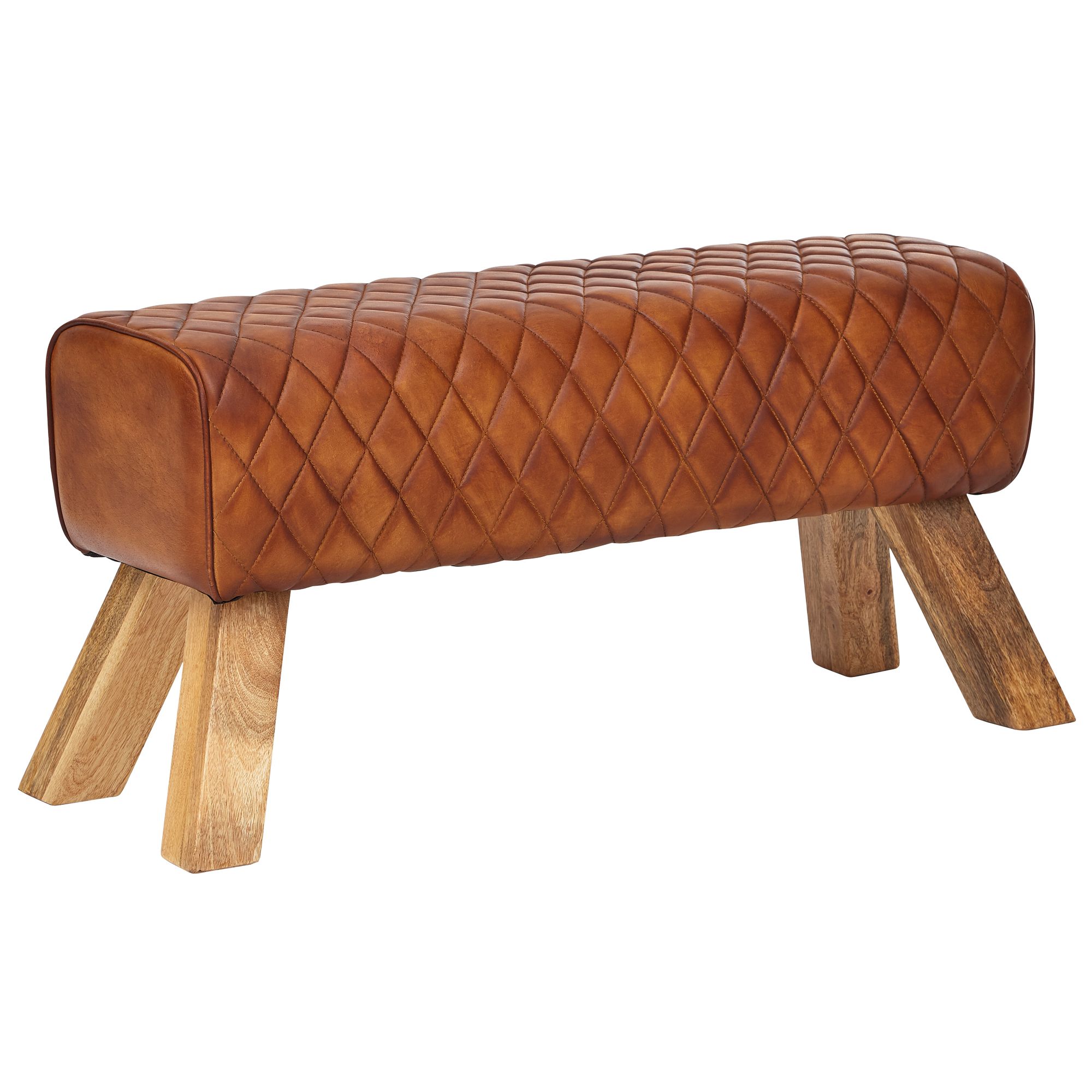Bench genuine leather / solid wood 89x46x35 cm leather modern turnbock