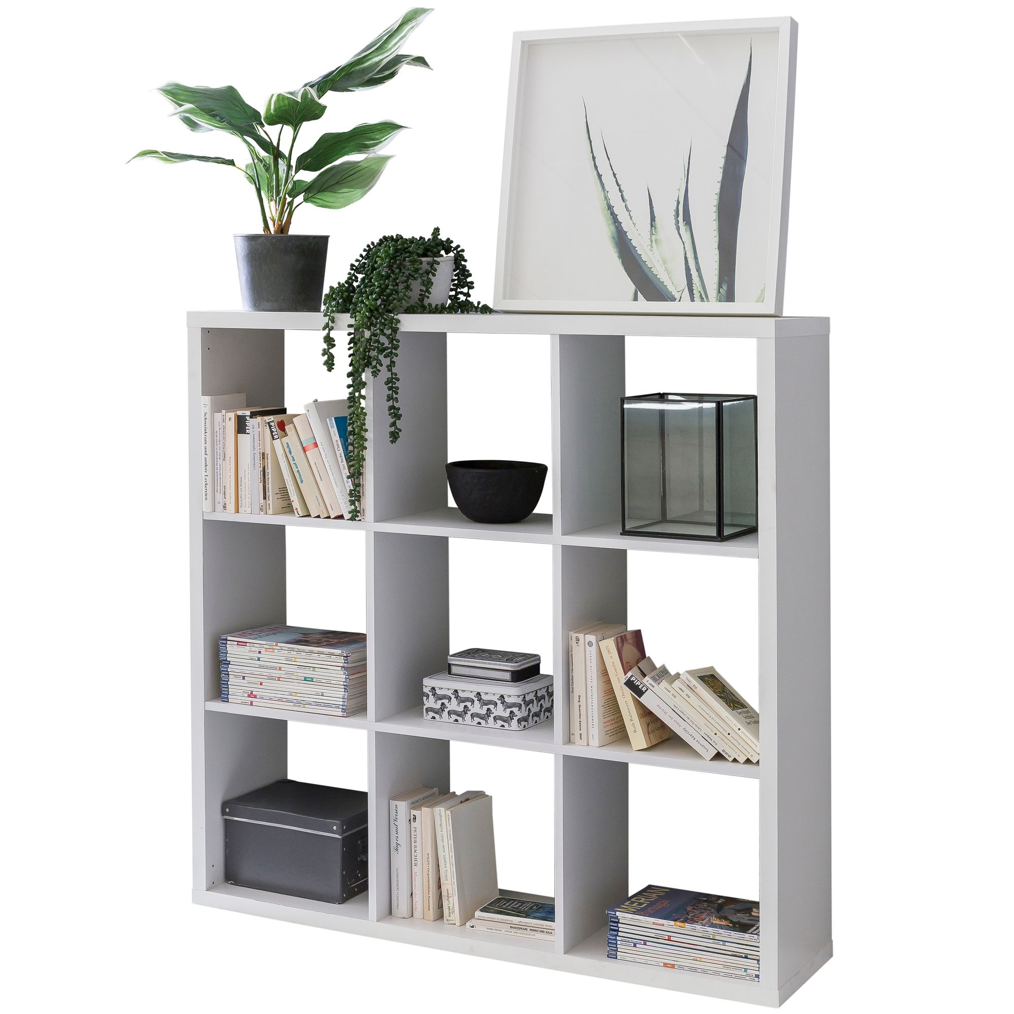 Shelf eddie 112x29x112 cm bookcase with 9 compartments white shelf wooden shelf freestanding
