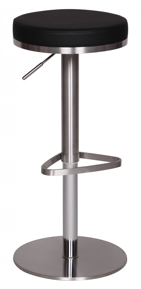 Bar Stool | Black | Chrome Stainless Steel | Adjustable Height 57-82 cm