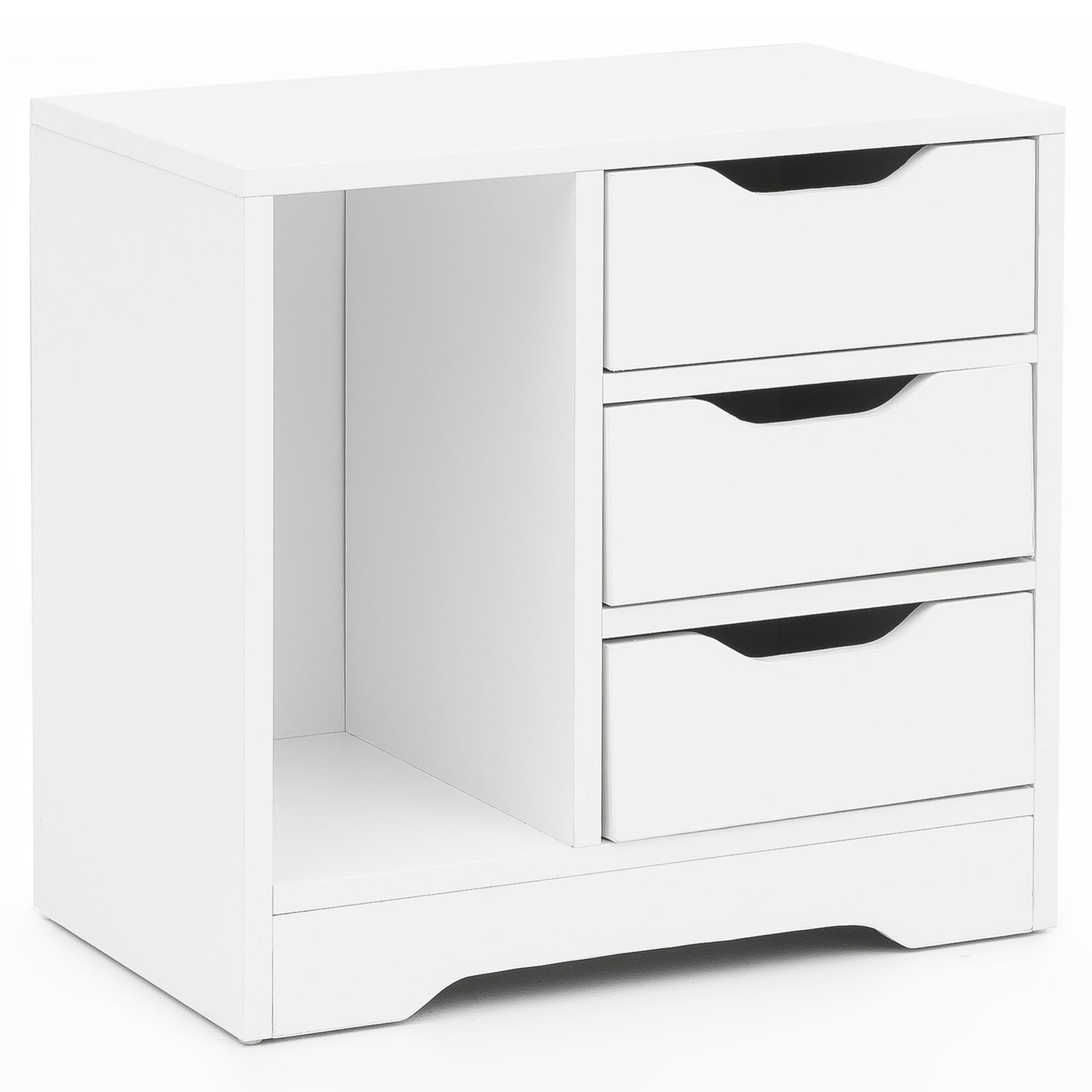 Matt White Nightstand 49x50x30 cm with 3 Drawers & 1 Shelf | Modern Bedroom Bedside Cabinet