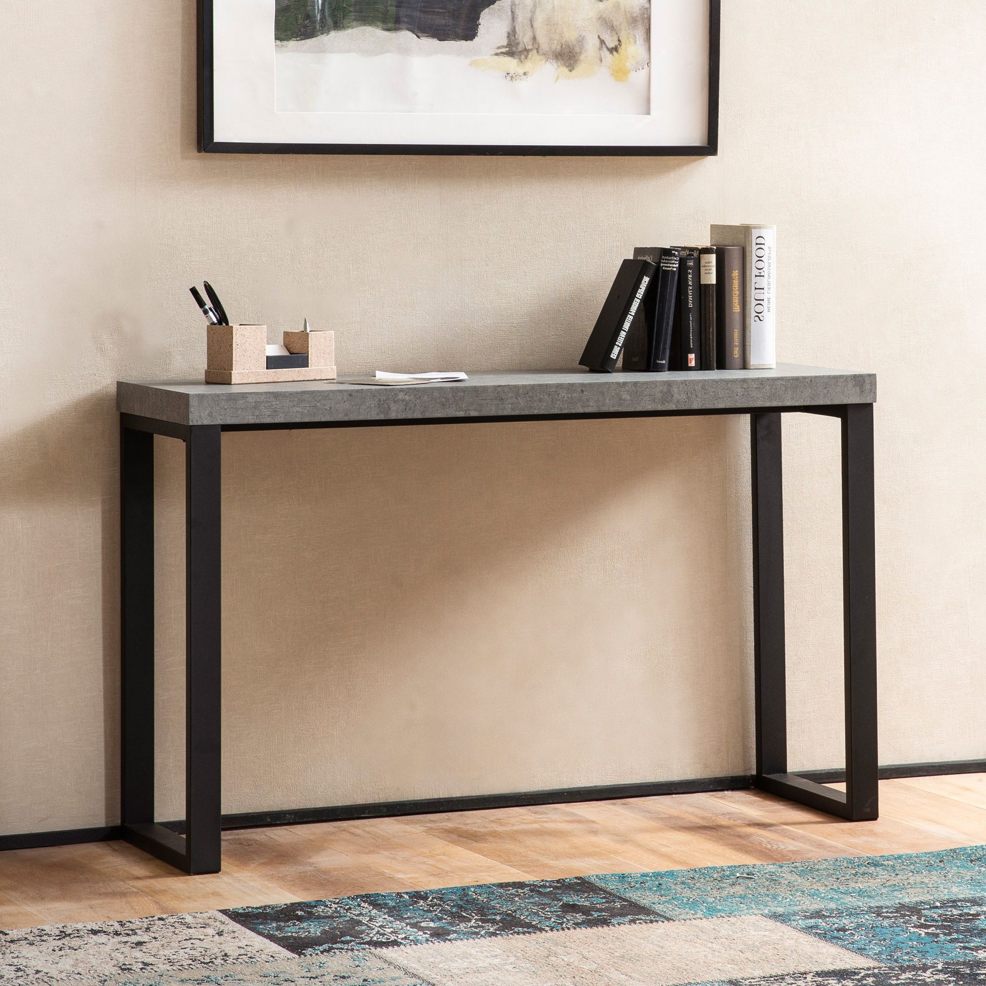 Console table concrete look / black 120x40x76 cm design sideboard hallway, storage table grey narrow, hallway table with metal legs, hall table long high, small desk