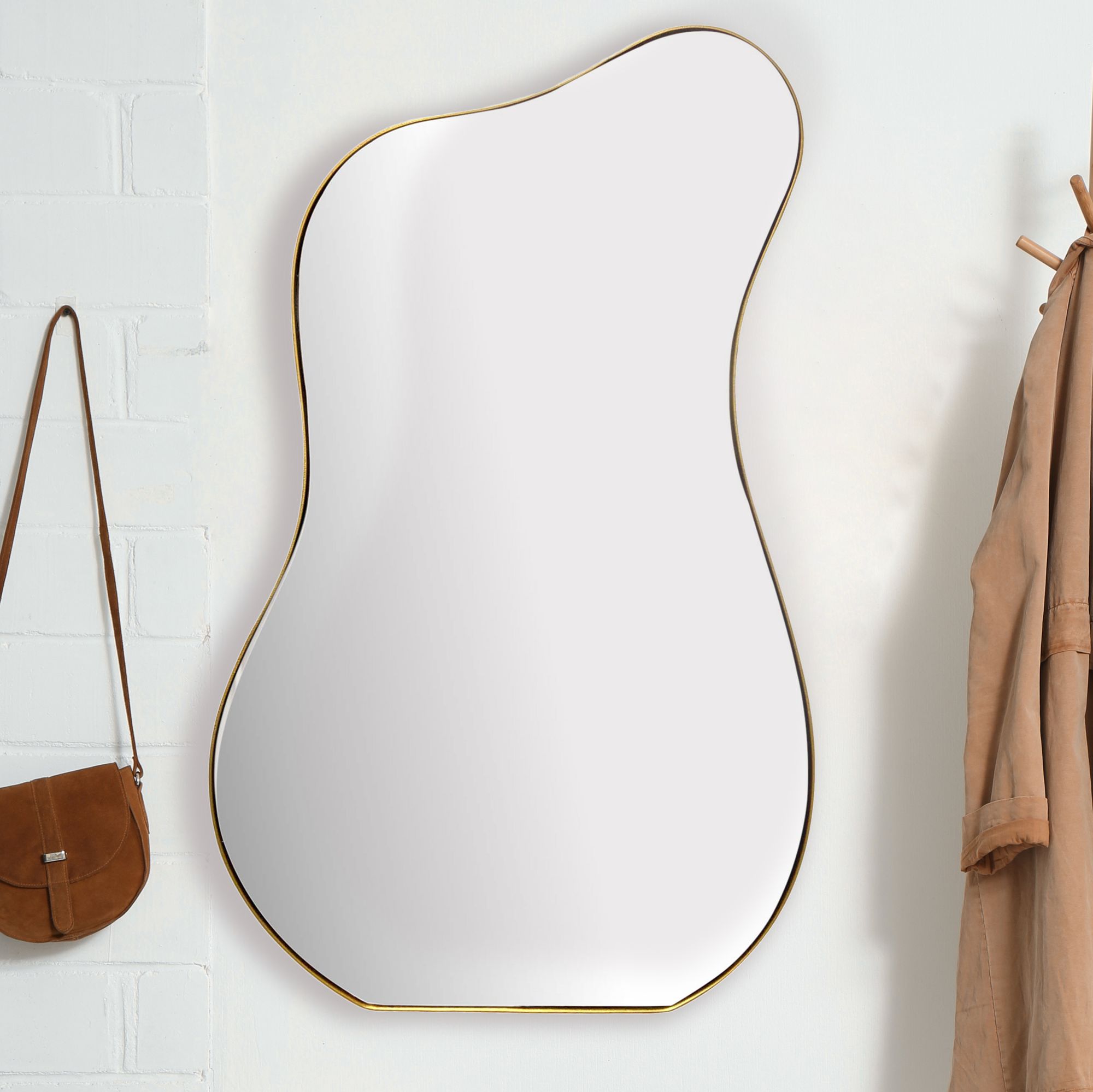 Asymmetric Wall Mirror | Gold Metal Frame | 60x100 cm