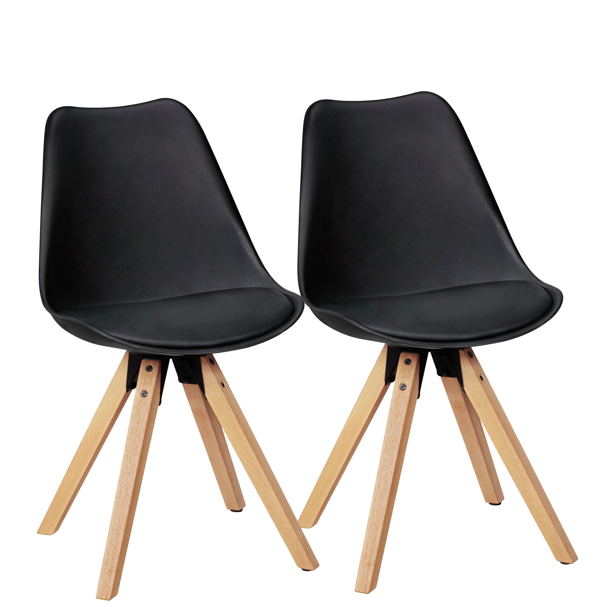 2x Retro Dining Chair LIMA Black | Faux Leather | 49x87x52 cm