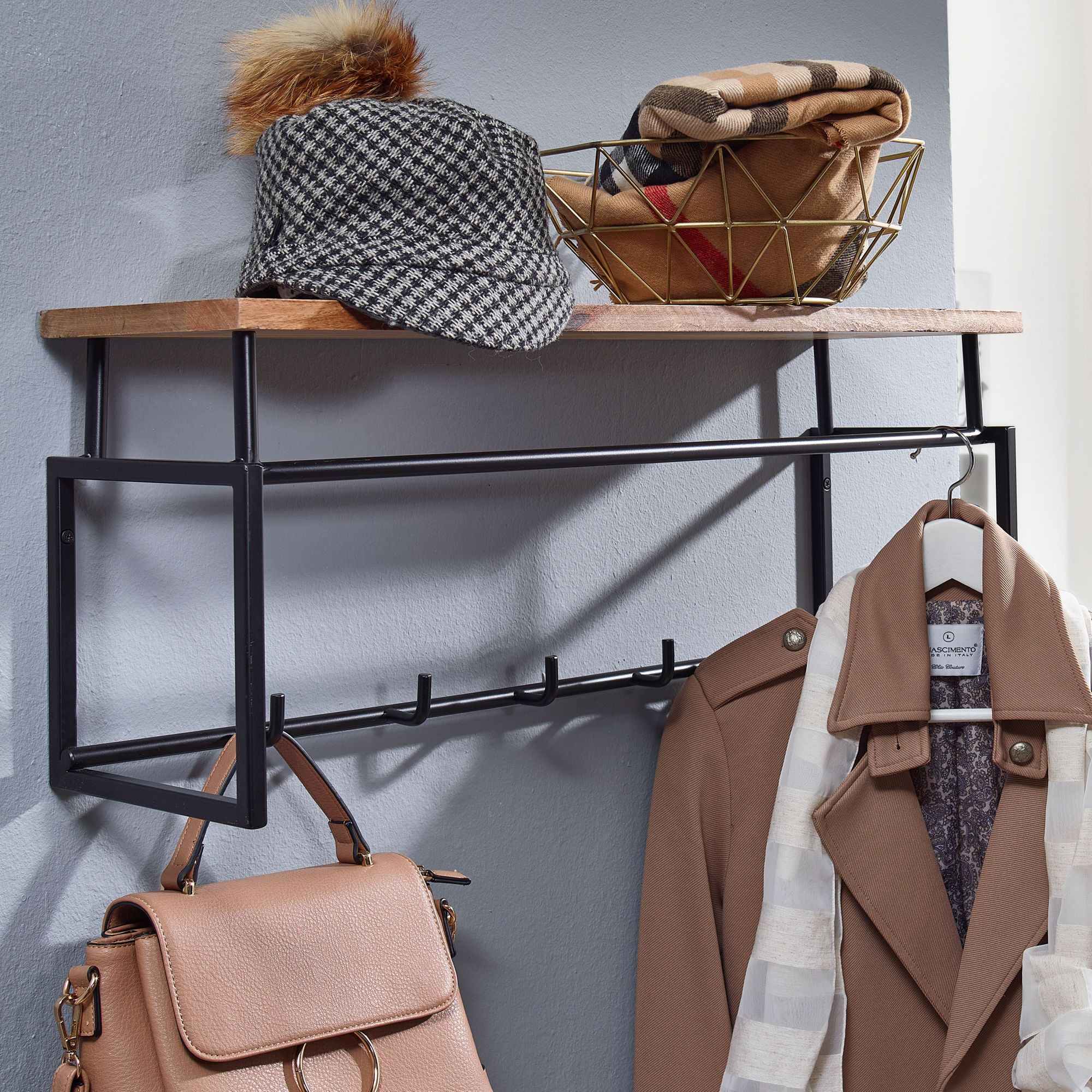 Design wall wardrobe mango solid wood metal 71x29x20 cm