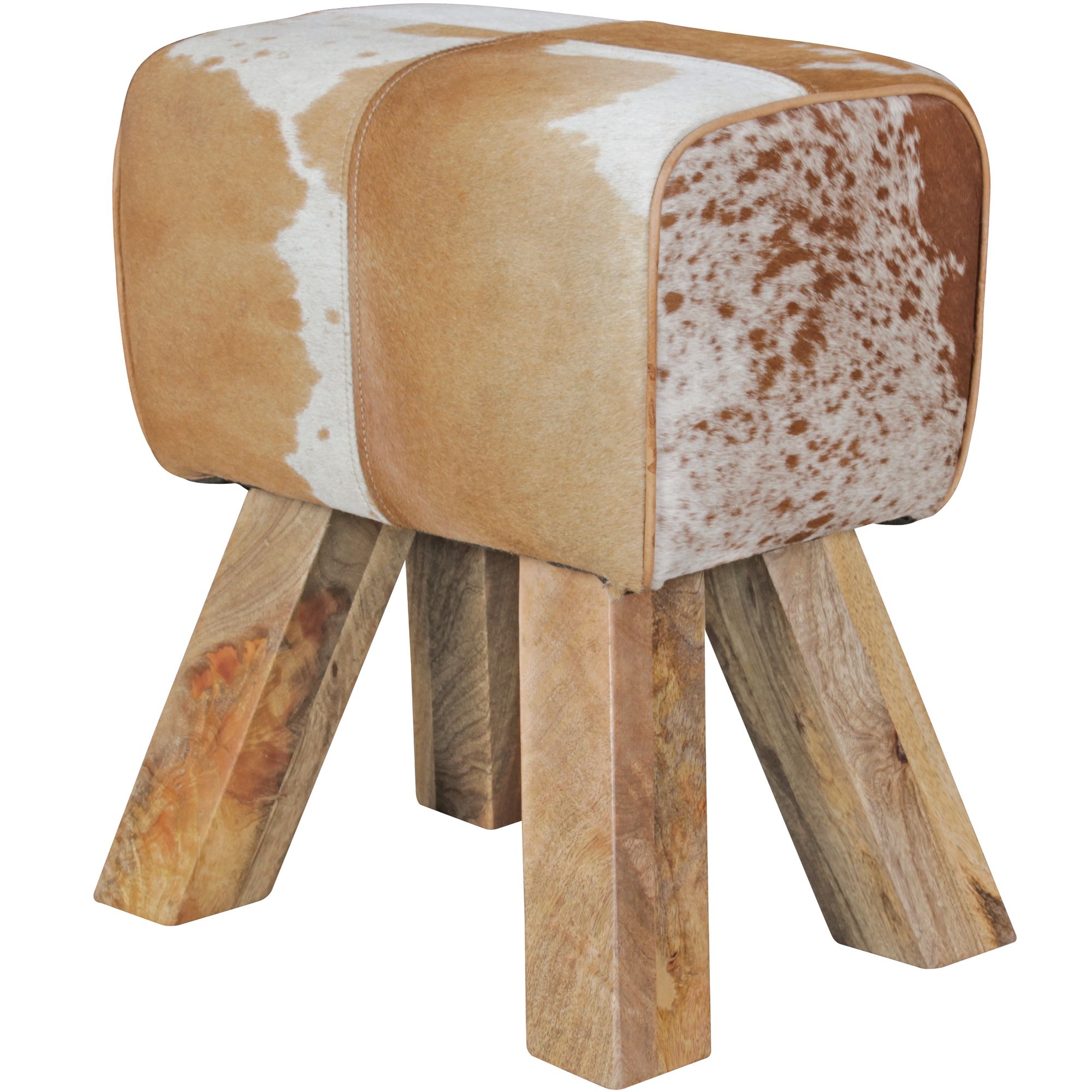 Design seat stool goat skin brown / white 40 x 30 x 47 cm upholstery stool leather stool