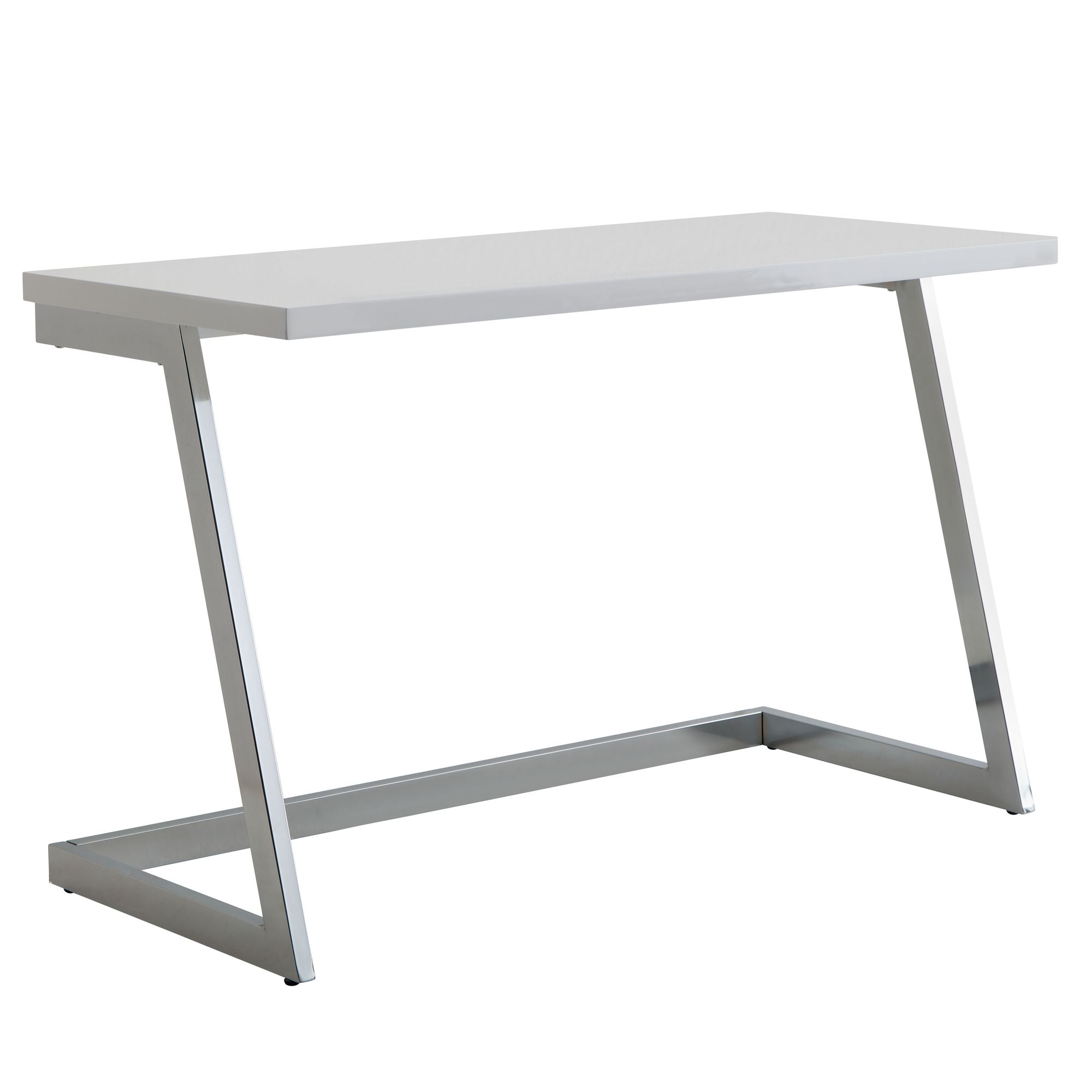 Desk 120x55x76 cm high gloss white / silver pc table with metal legs
