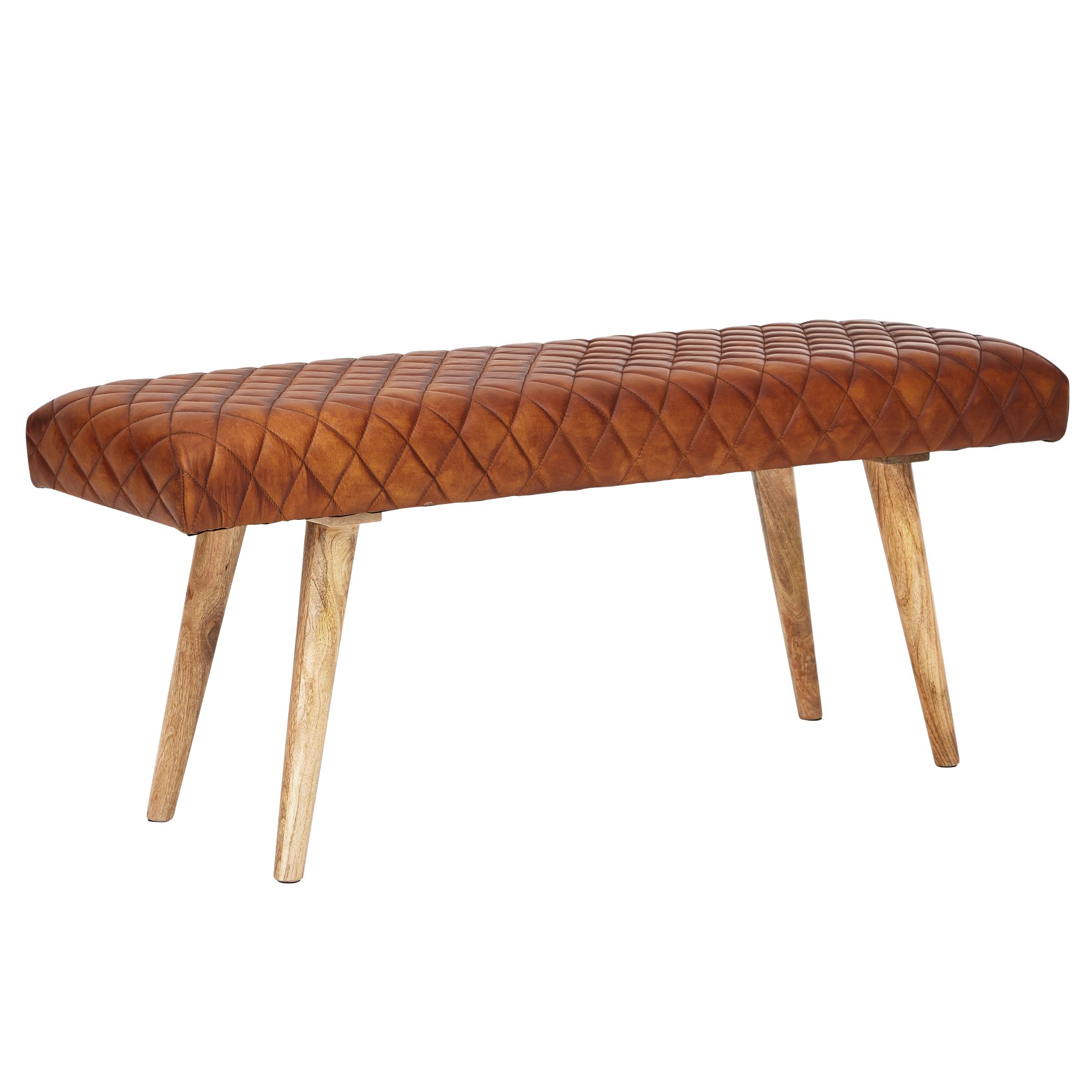 Bench genuine leather / solid wood bench 115x53x38 cm