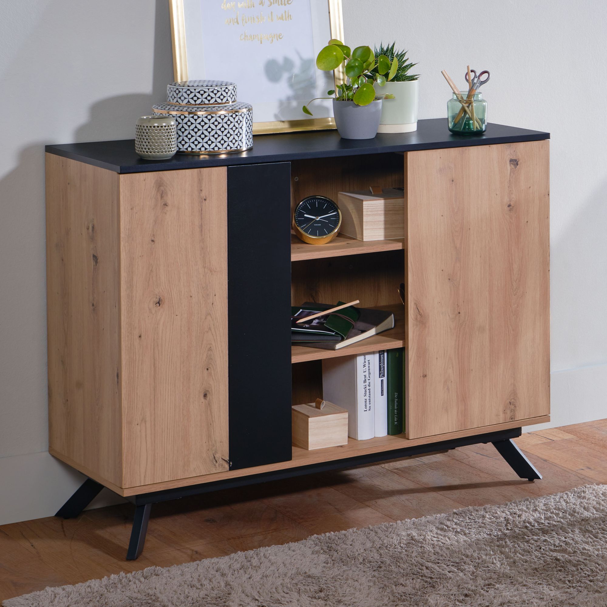 Sideboard 110x87x40 cm mdf sideboard in oak decor / black