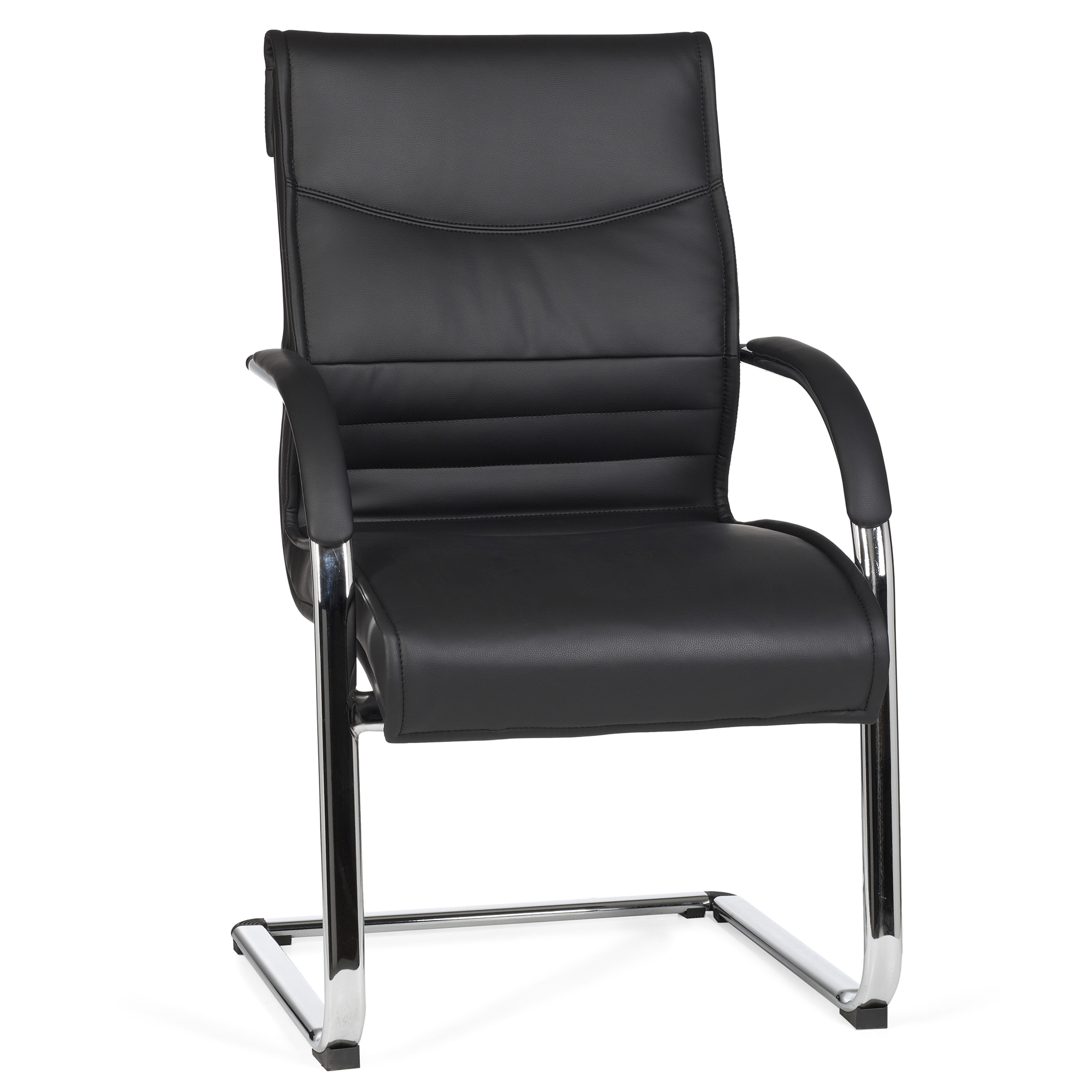 Black Faux Leather Cantilever Visitor Chair with Chrome Armrests, 59x59x98 cm