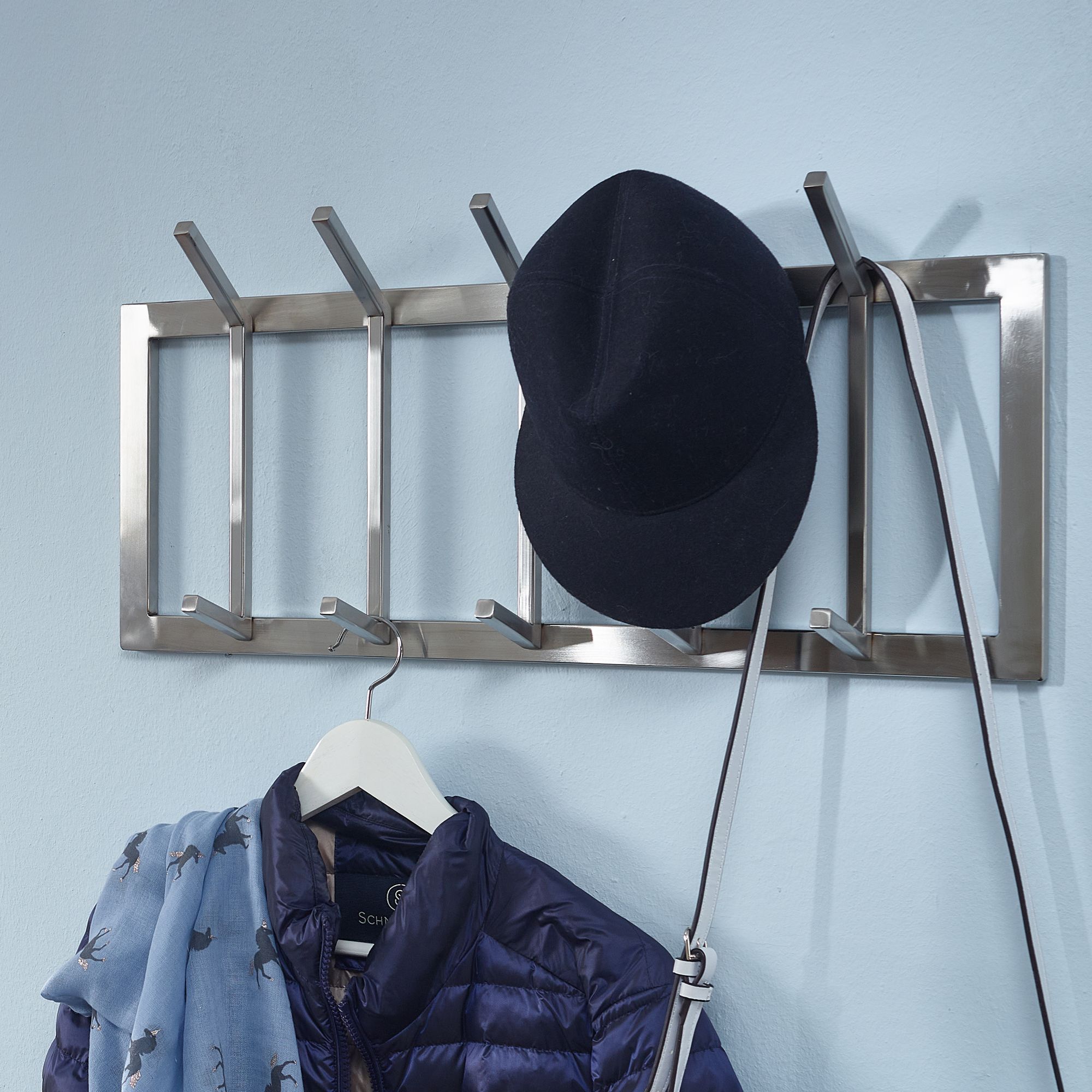 Wall coat rack metal silver 65x30x10 cm design hall coat rack steel