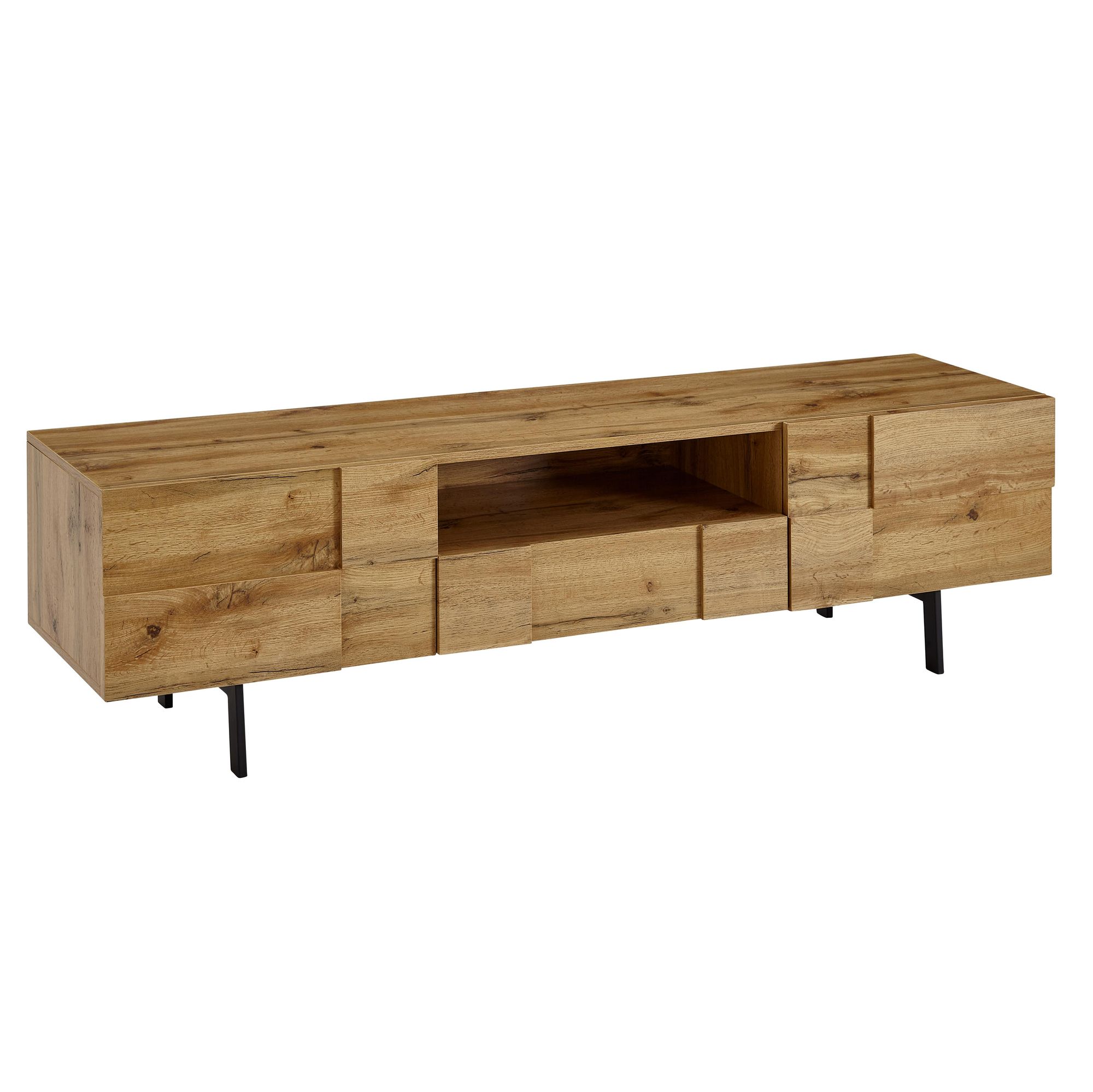 Lowboard wood oak decor 160x46x43 cm tv dresser with two doors