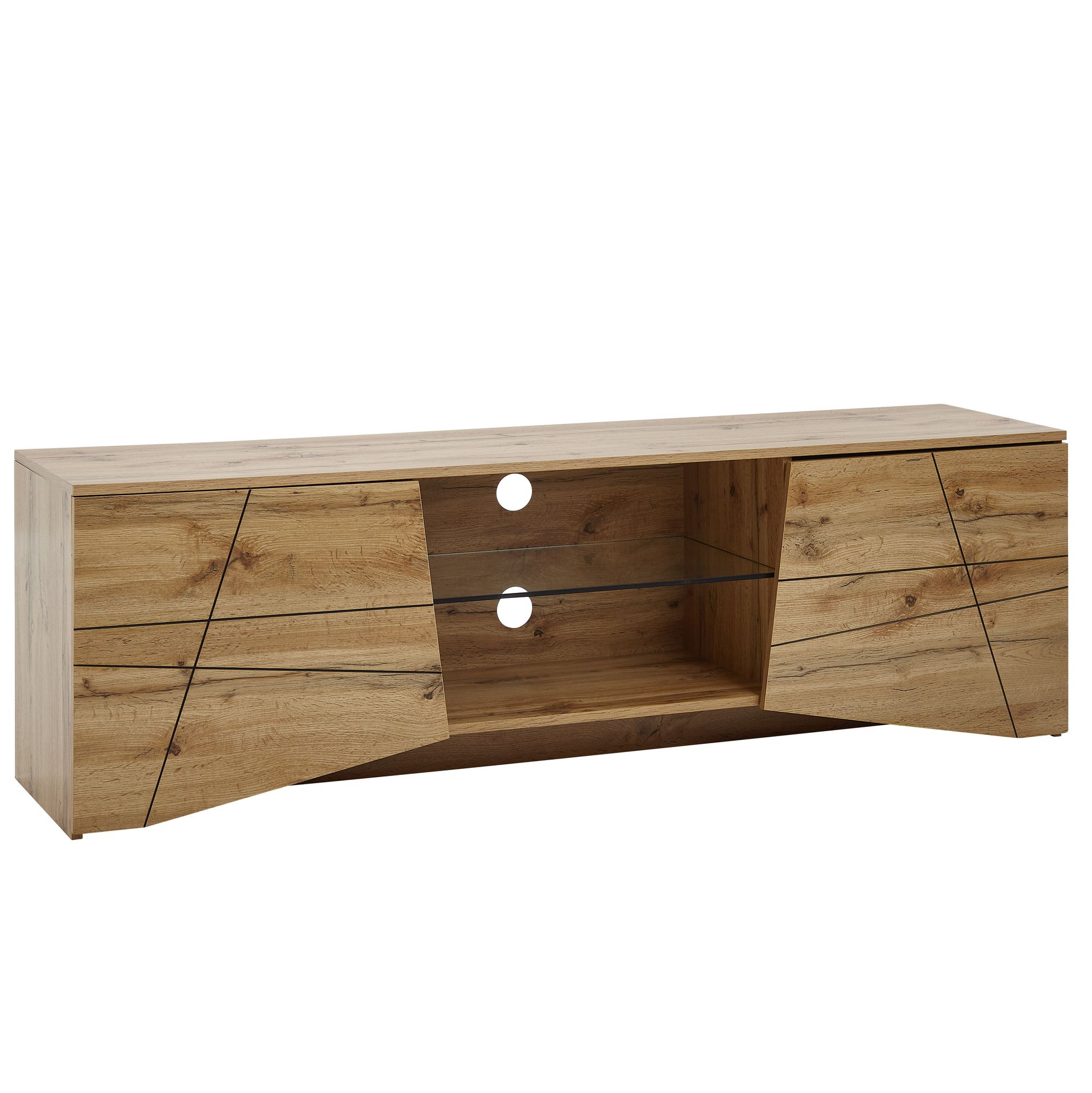 Lowboard wood oak decor 160x50x40 cm tv dresser with two doors