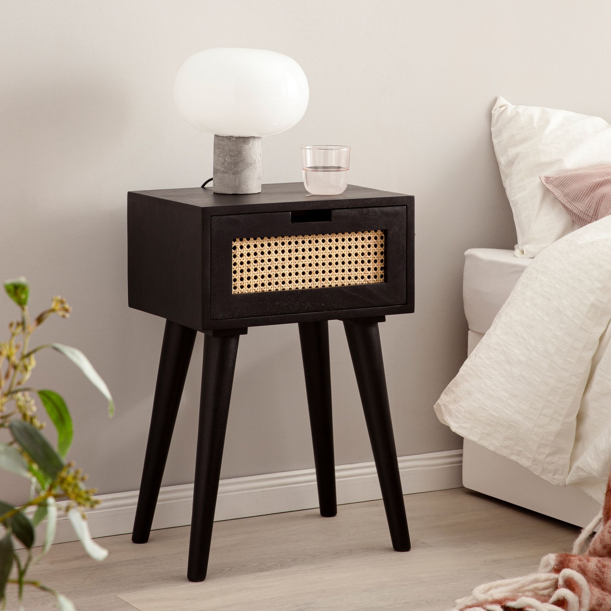 Nachtkonsole Mango Solid Wood & Rattan | Black & Brown | 40x60x30 cm