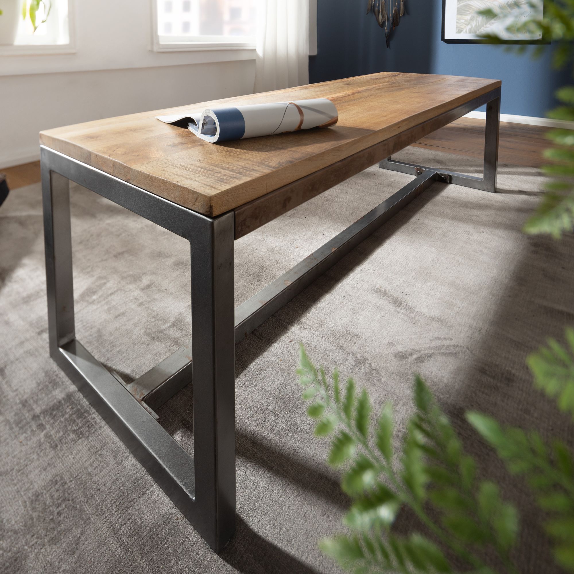 Dining room  120 x 46 x 45 cm mango solid wood / metal wooden bench vintage