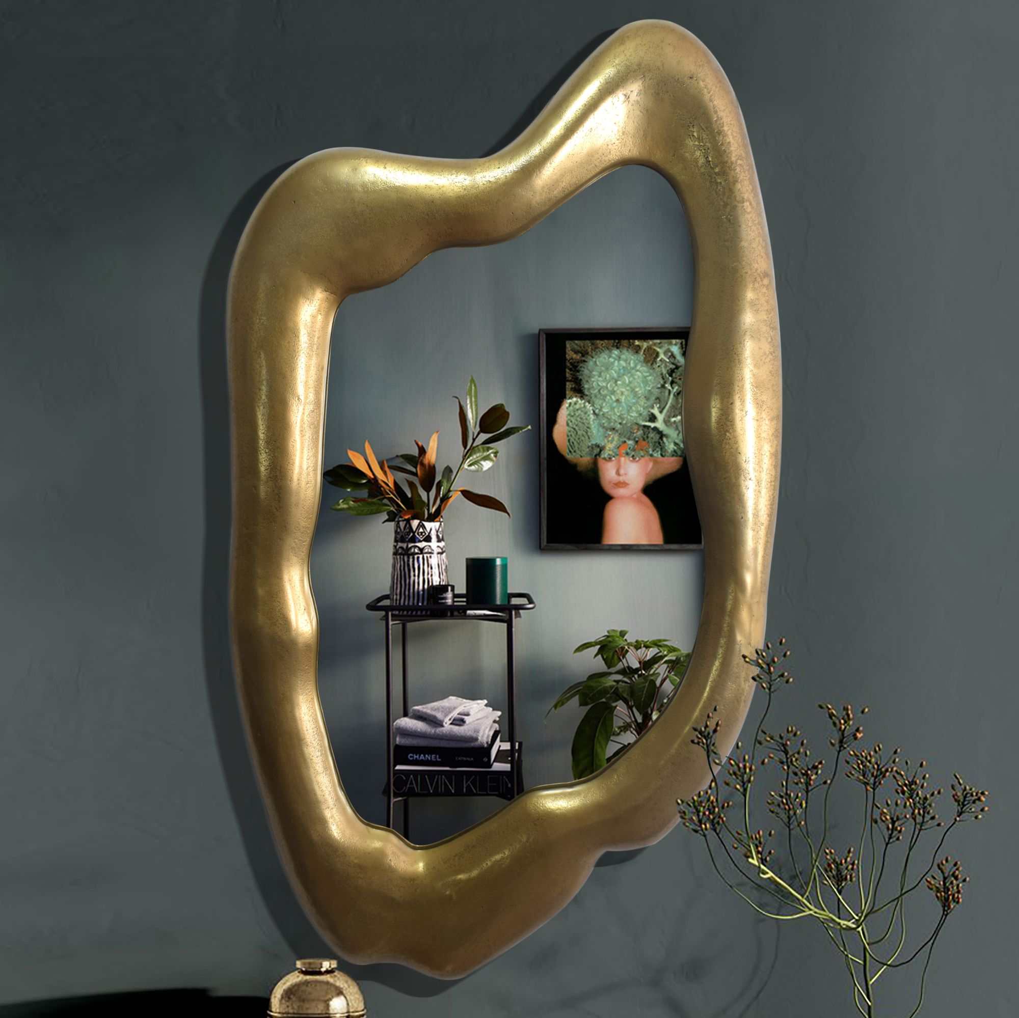 Asymmetric Wall Mirror Glass & Gold Aluminum | 100x57 cm | Irregular Frame Design