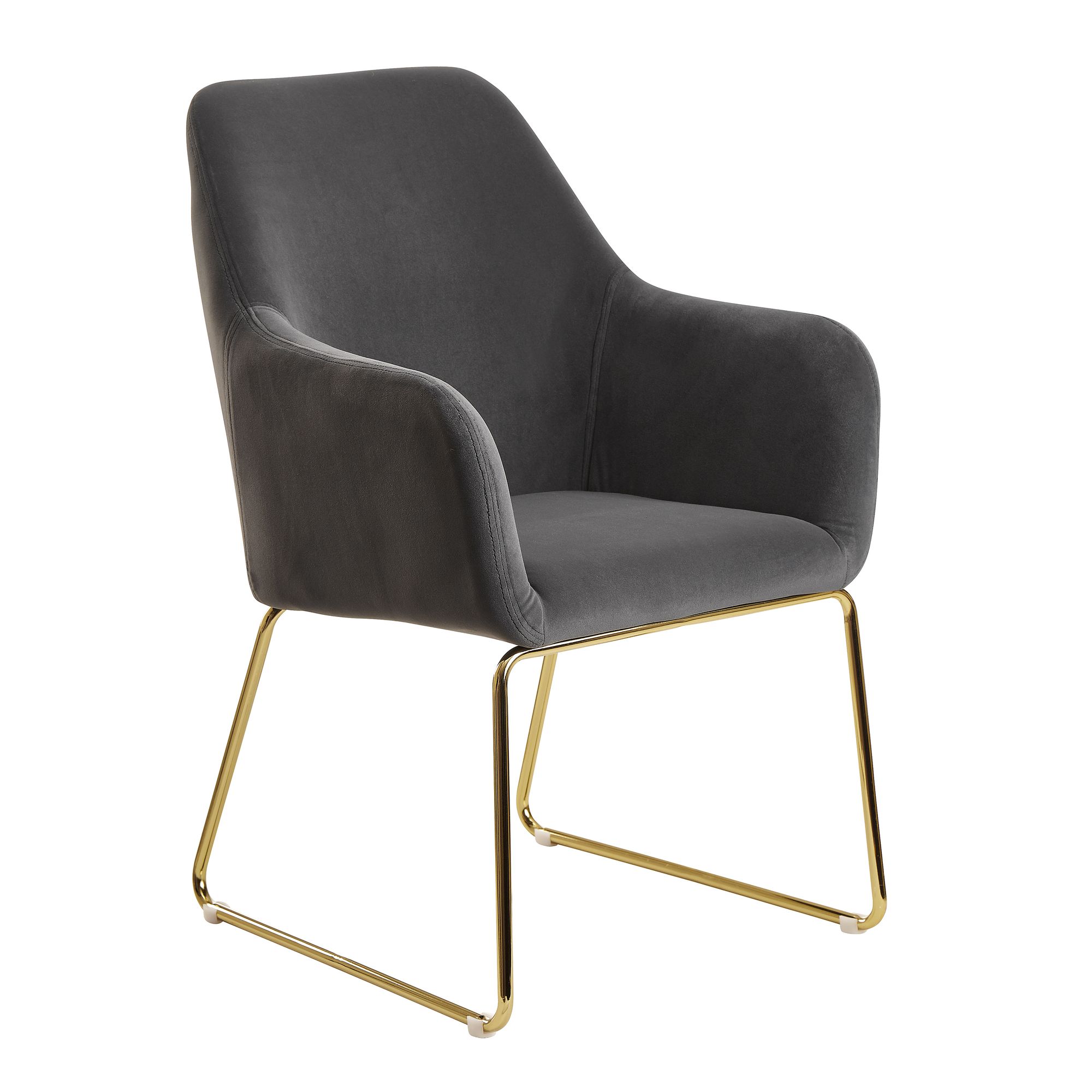 Dining  velvet dark gray kitchen chair with golden legs