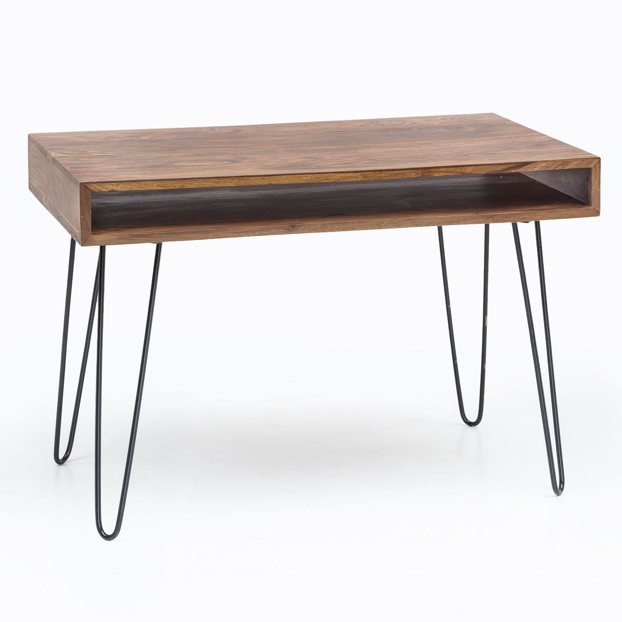 Desk BAGLI 110x60x76 cm | Solid Sheesham Wood | Natural Wood & Black Legs | Laptop Table with Storage Compartment