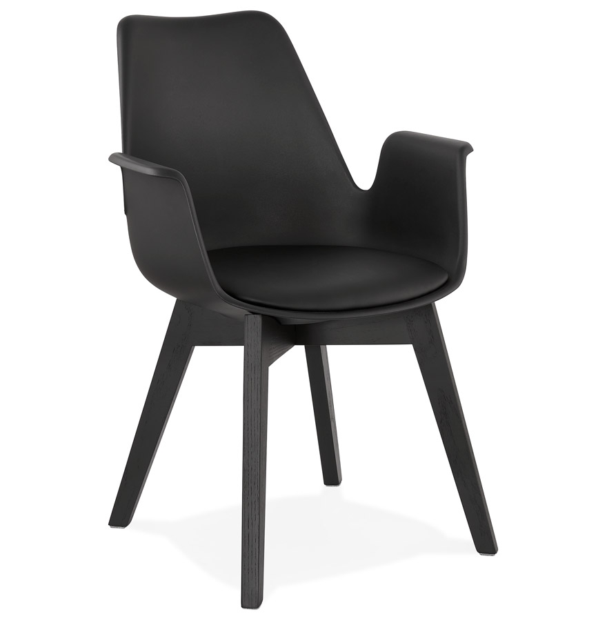 'MISTRAL' black armrest chair with black wooden legs