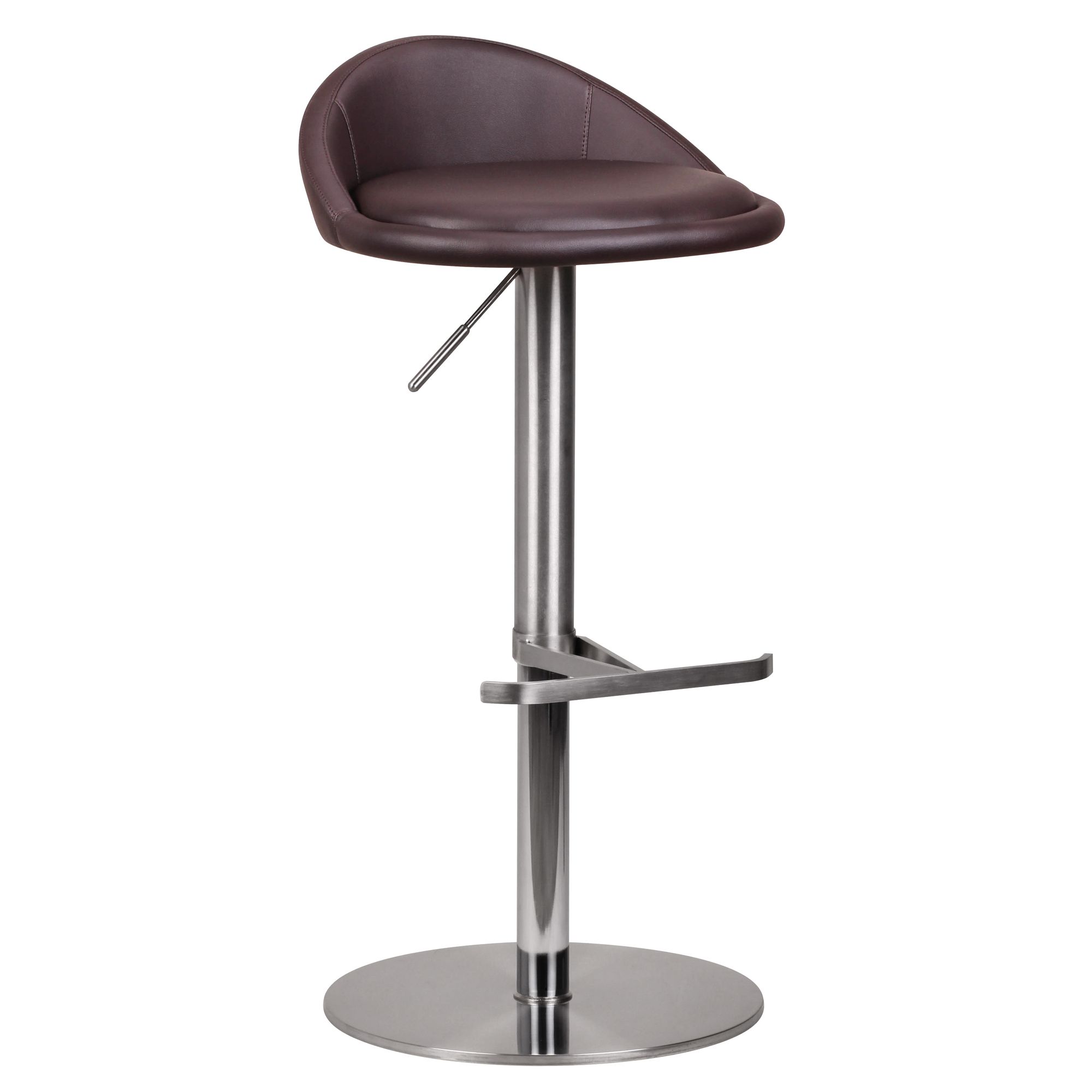 Brown Bar Stool PU Leather Stainless Steel Adjustable 54-79 cm | 360° Swivel Seat