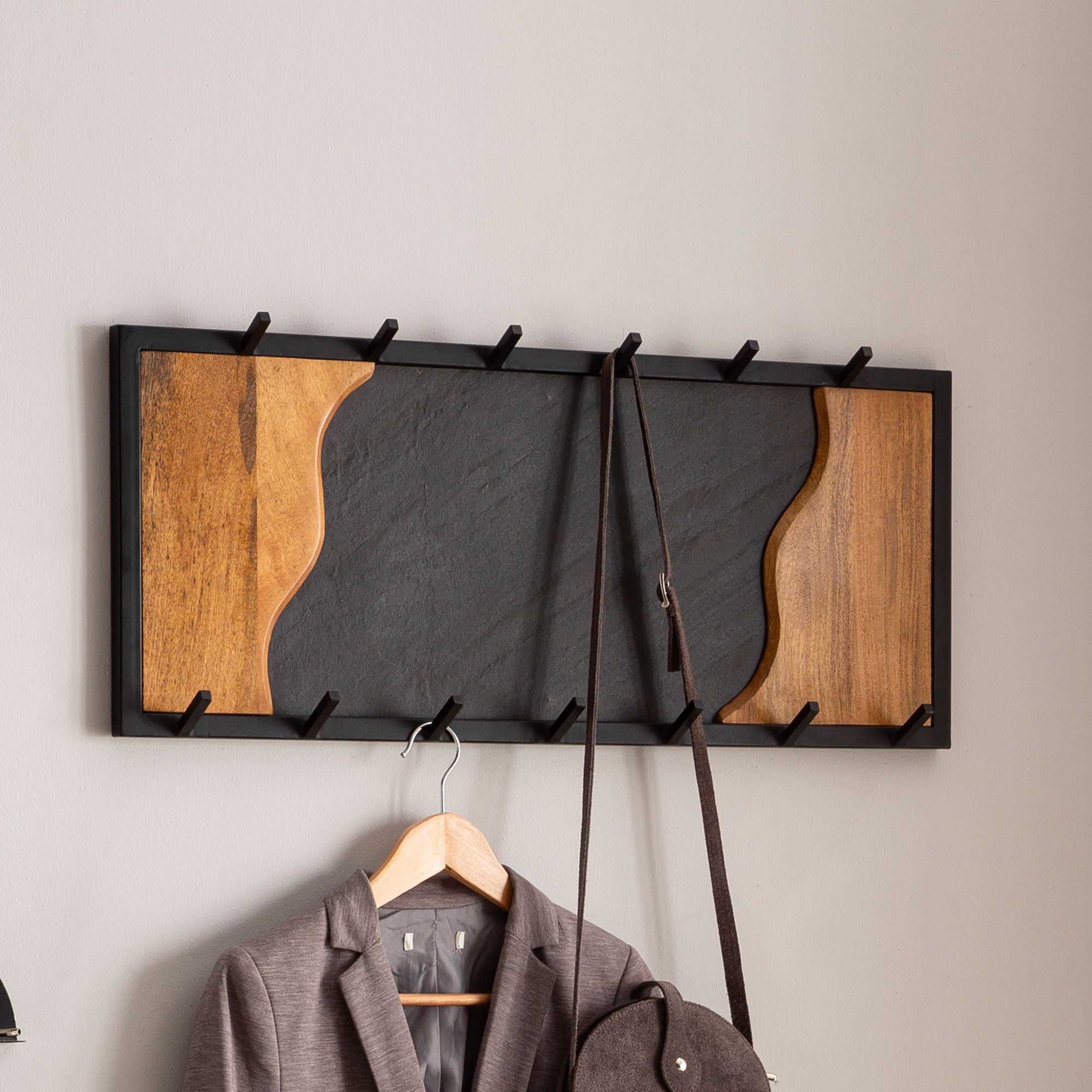 Wall coat rack mango solid wood / stone look 80x36x6 cm