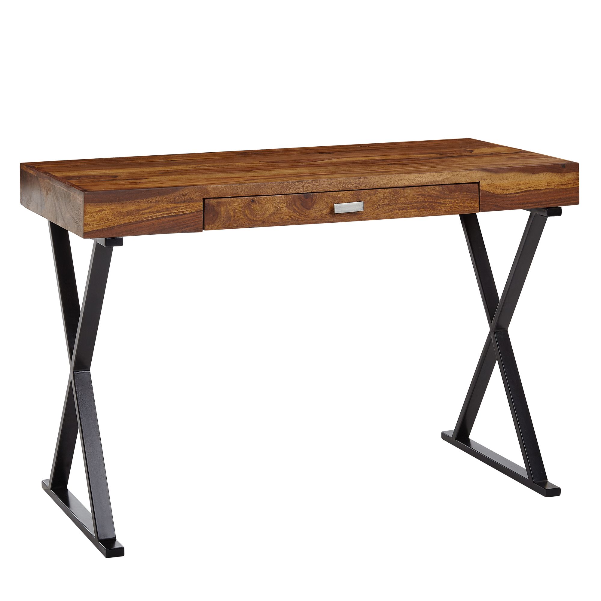 Desk 120x55x78 cm Solid Sheesham Wood / Black Metal | Designer Office Desk with Drawer | Laptop Table with Storage