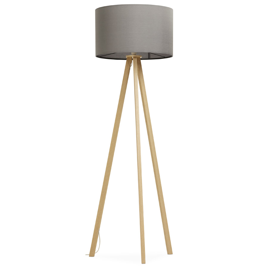 Tripod floor lamp 'SPRING' with grey shade and 3 natural feet