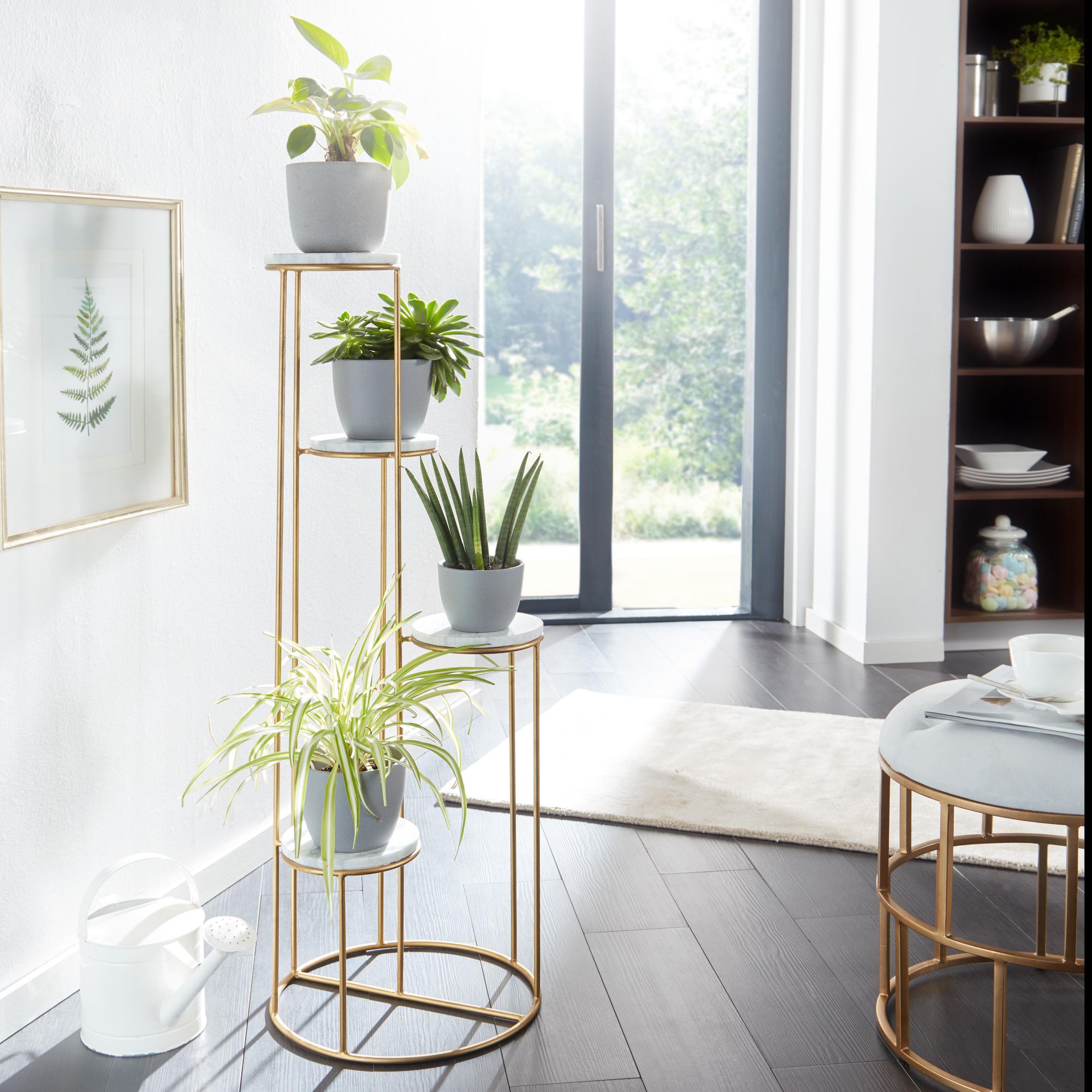 Real marble white 36.5x107.5x36.5 cm standing plant stand gold