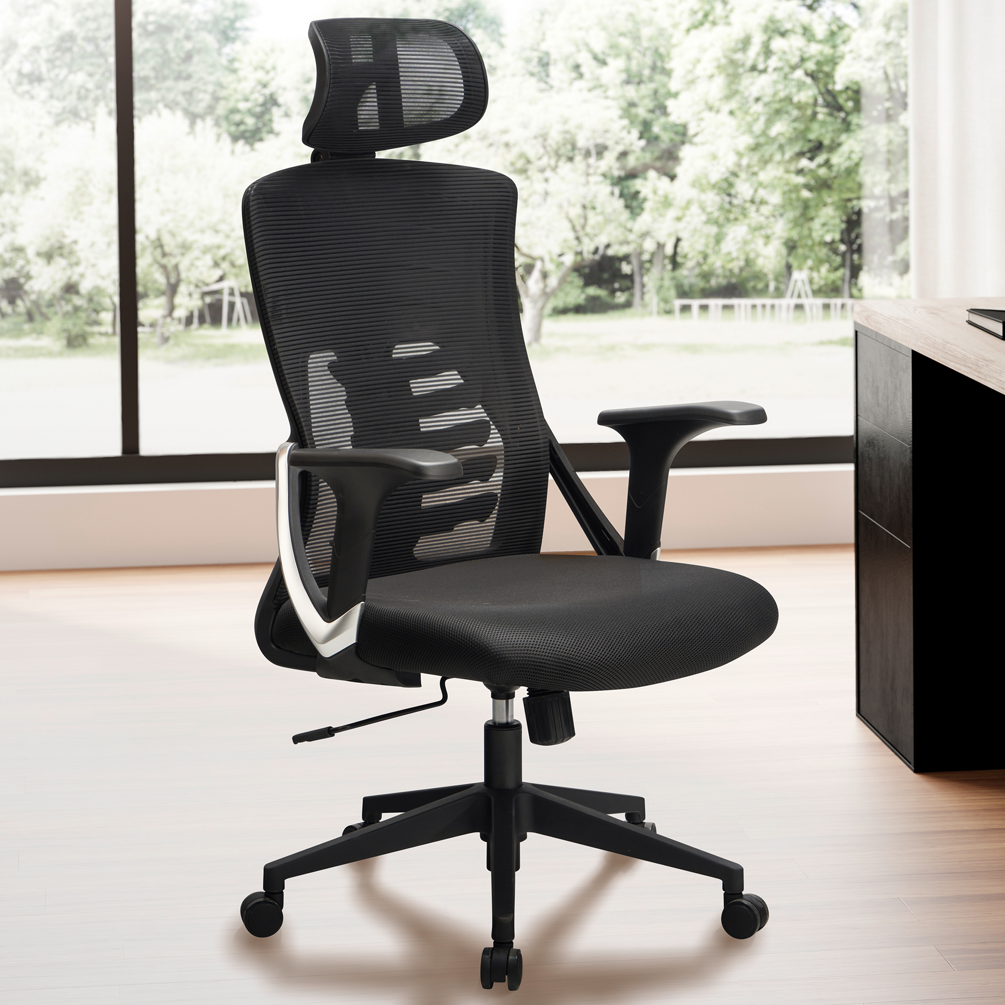 Black Mesh Office Chair | Modern Design | Ht. 113-123 cm W 65 cm D 65 cm