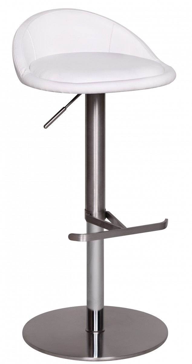 Bar Stool | White | Stainless Steel | Adjustable Height 54-79 cm