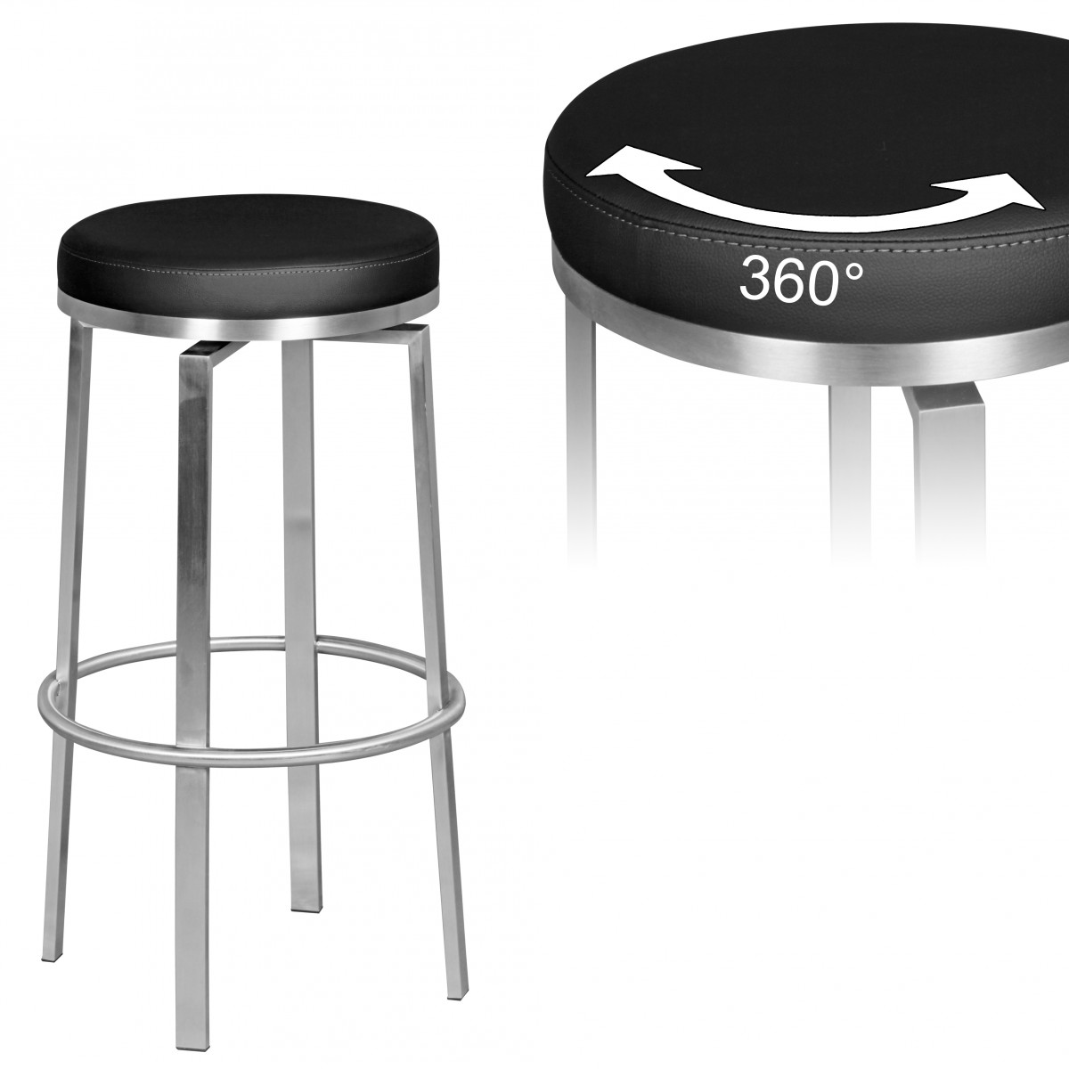 Bar Stool Black | Stainless Steel, 42x76x42 cm | 360° Swivel Modern Design Bar Chair