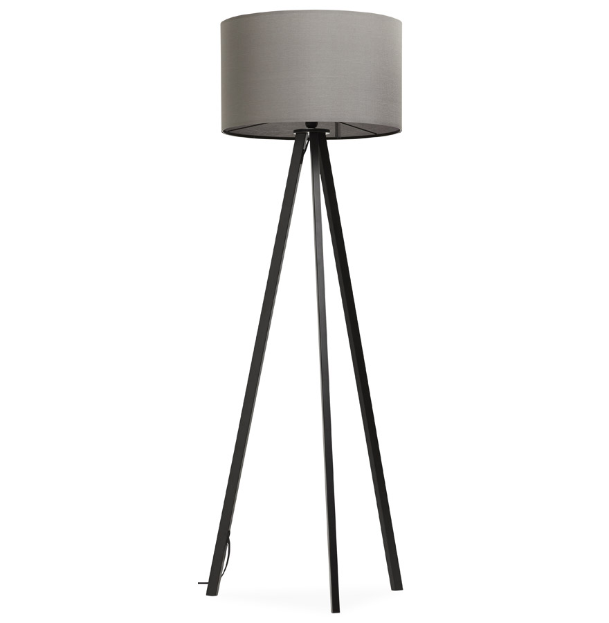 Tripod floor lamp 'SPRING' with grey shade and 3 black feet