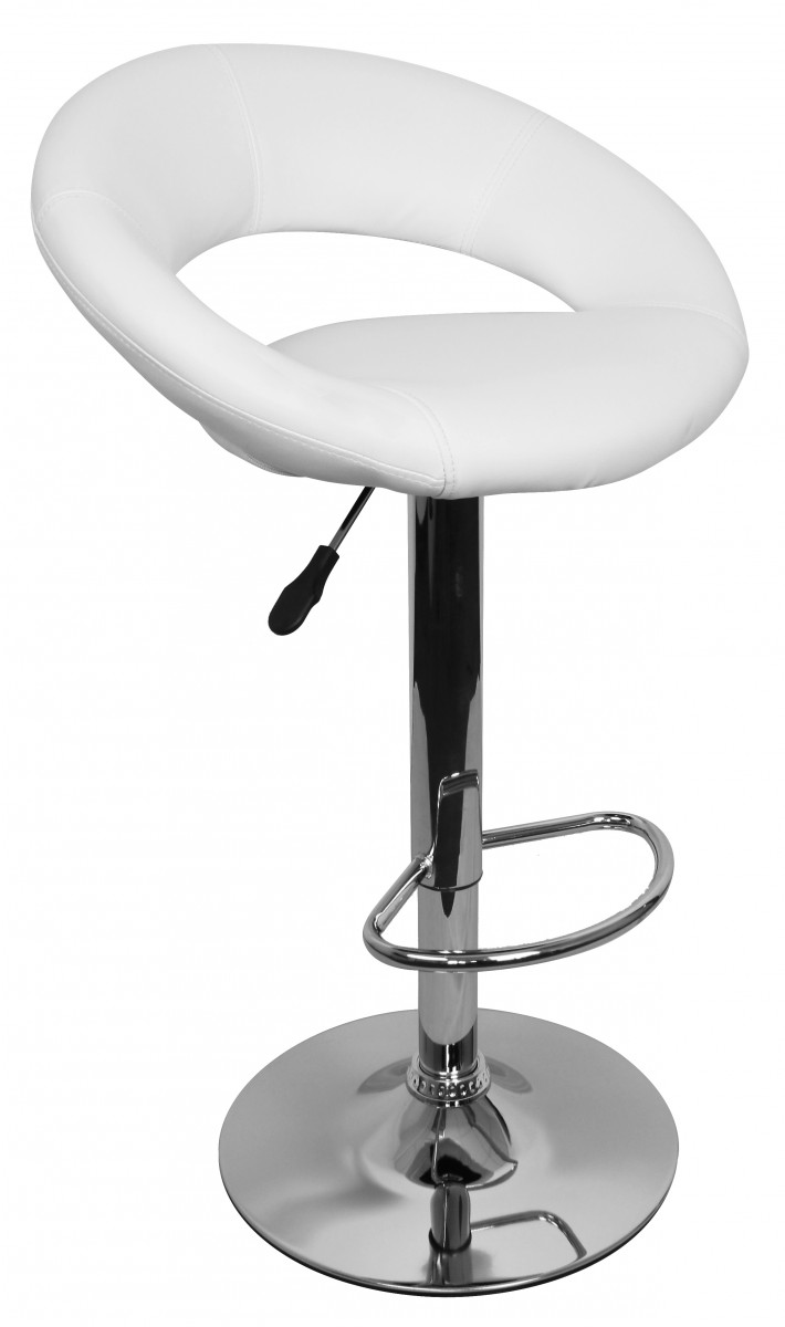 Adjustable Bar Stool | White Faux Leather | No Backrest, Chrome Frame 80-102 cm