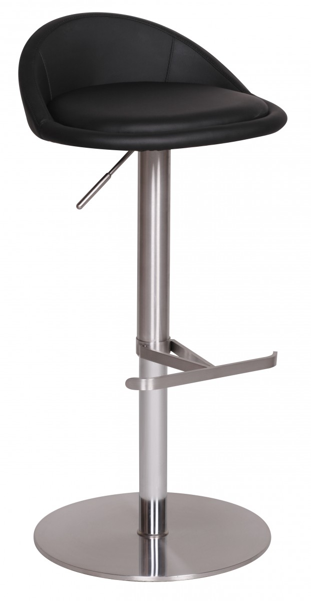 Black Bar Stool Synthetic Leather Stainless Steel Adjustable Height 54-79 cm | Contemporary Design