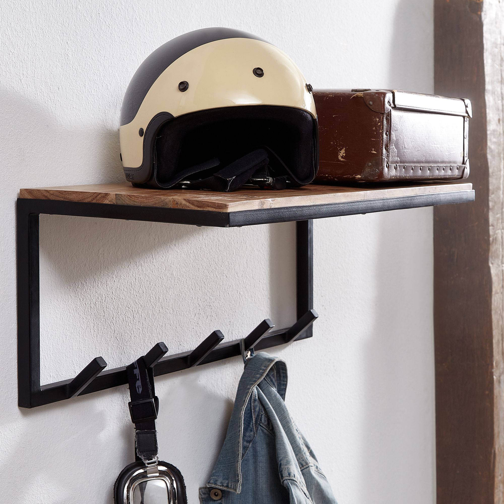 Design coat rack acacia solid wood / metal 70x27x30 cm