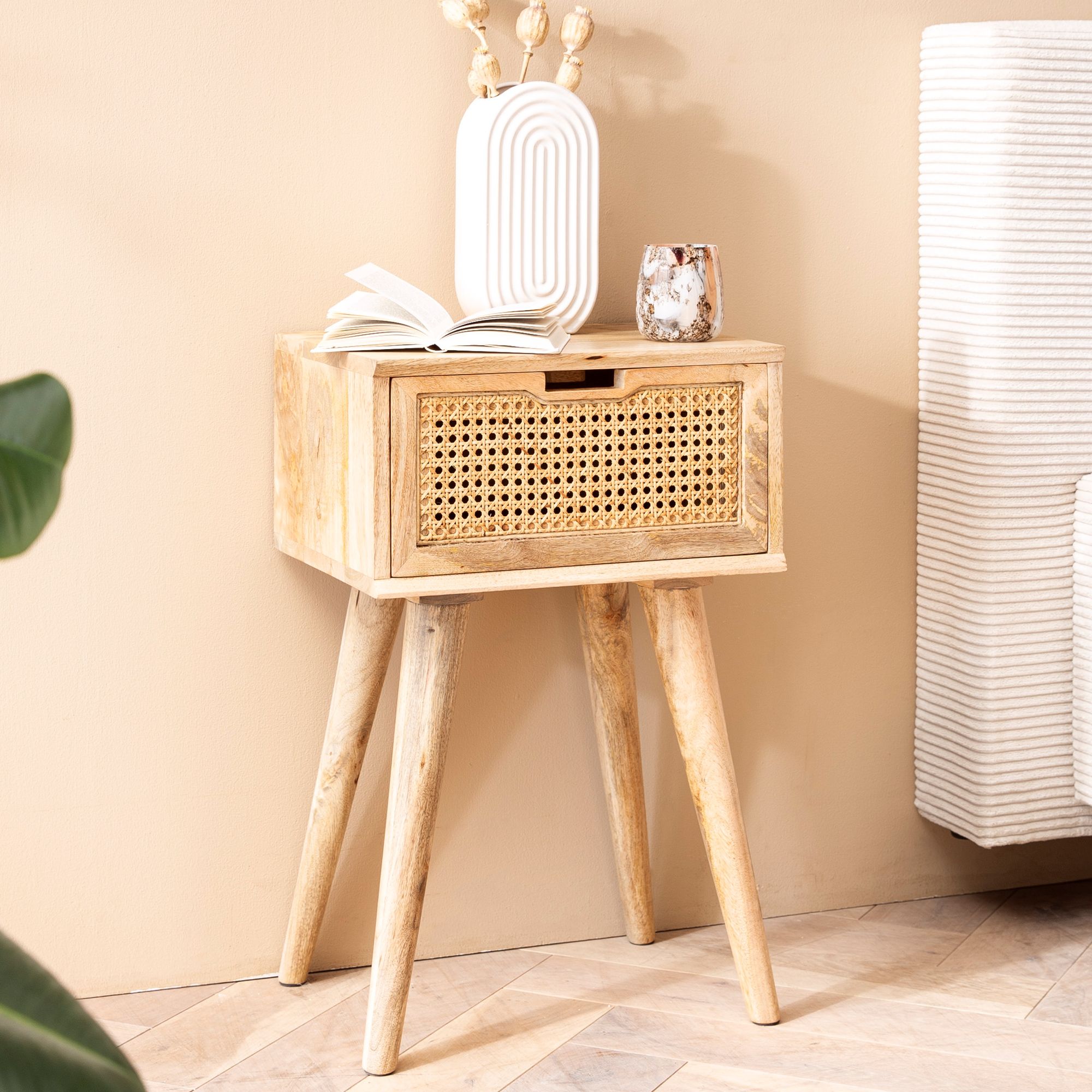 Nachtkonsole Mango Solid Wood & Rattan | Light Brown | 40x60x30 cm