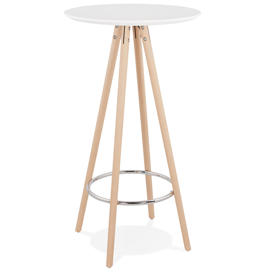 High table/round 'GALA' table in white wood and natural finish legs