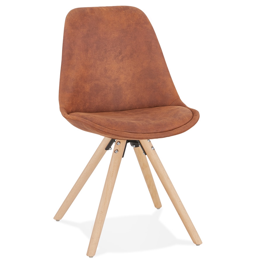 'HARRY' comfortable chair in brown microfiber and legs in natural finish wood