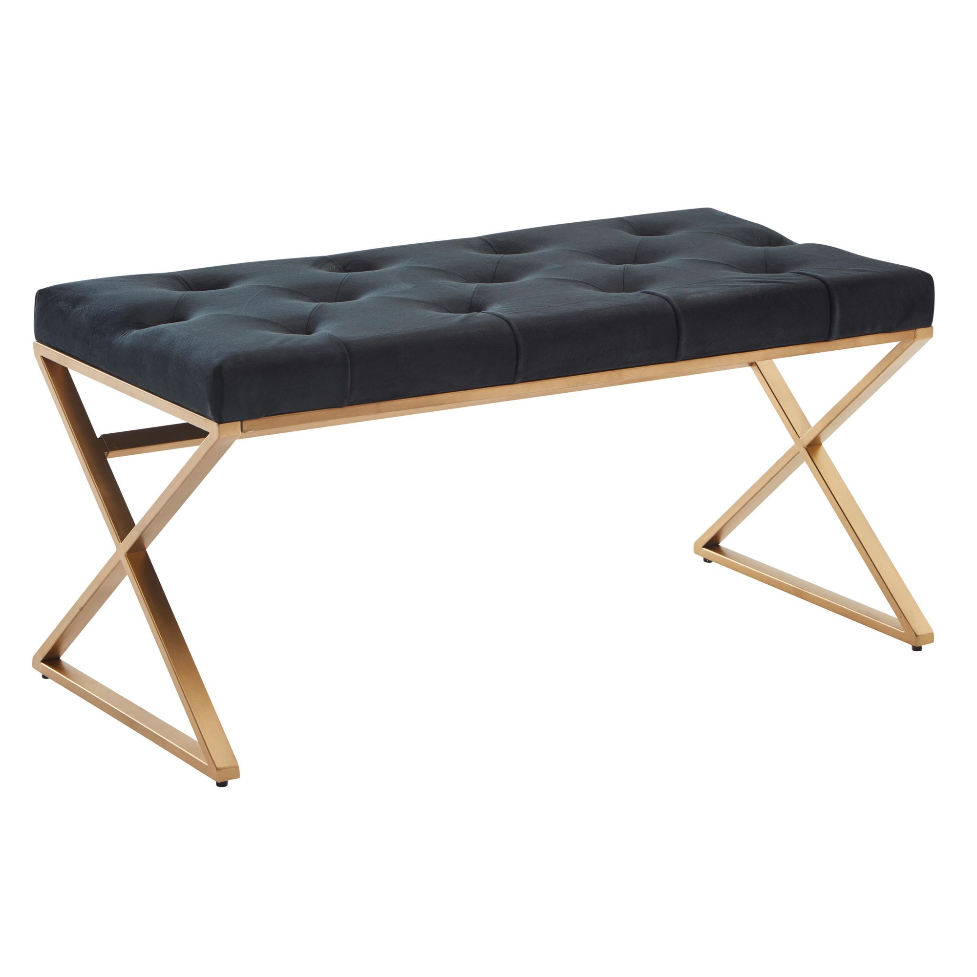 Bench velvet black 90x46x44 cm hallway upholstered bench with metal frame